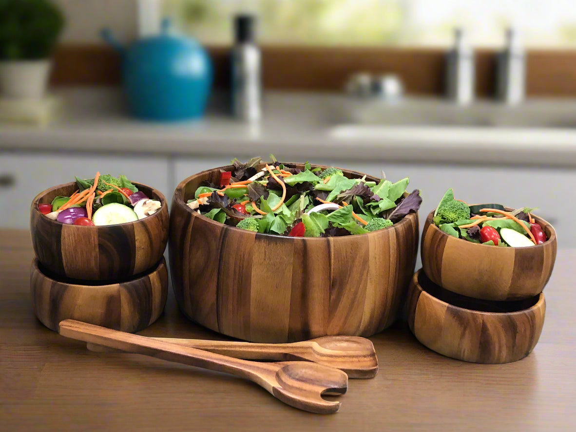 Kalmar Home Extra Large Salad Bowl with Servers and 4 Individuals - 332C7