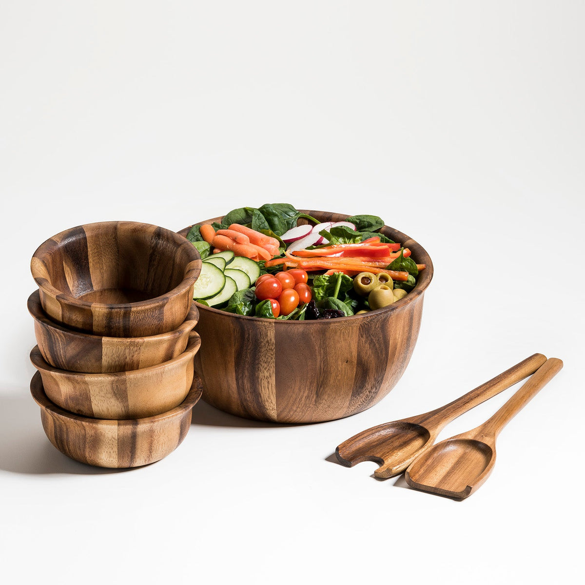 Kalmar Home Large Salad Bowl with Servers and 4 Individuals - 335B7