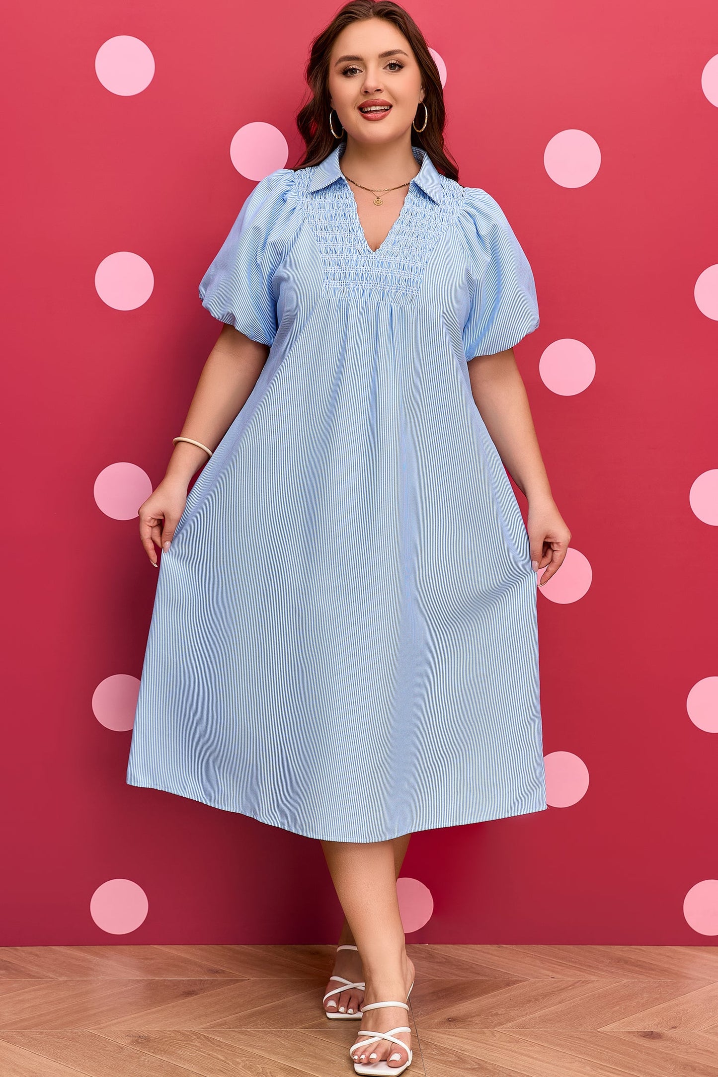 Threaded Pear Julieta Detail Collar Midi PLUS Dress