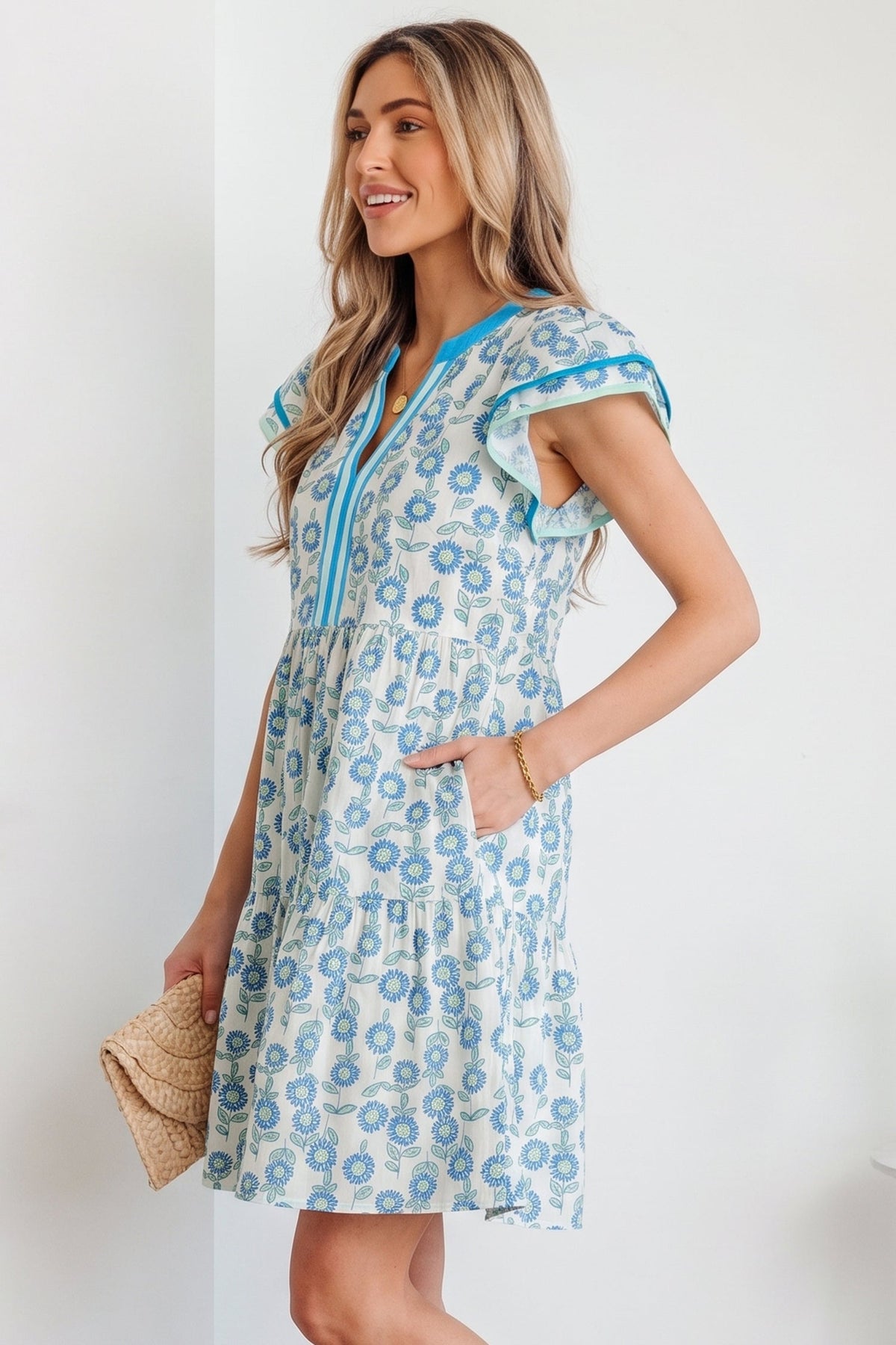 Threaded Pear Marlowe Flutter Sleeve Mini Dress