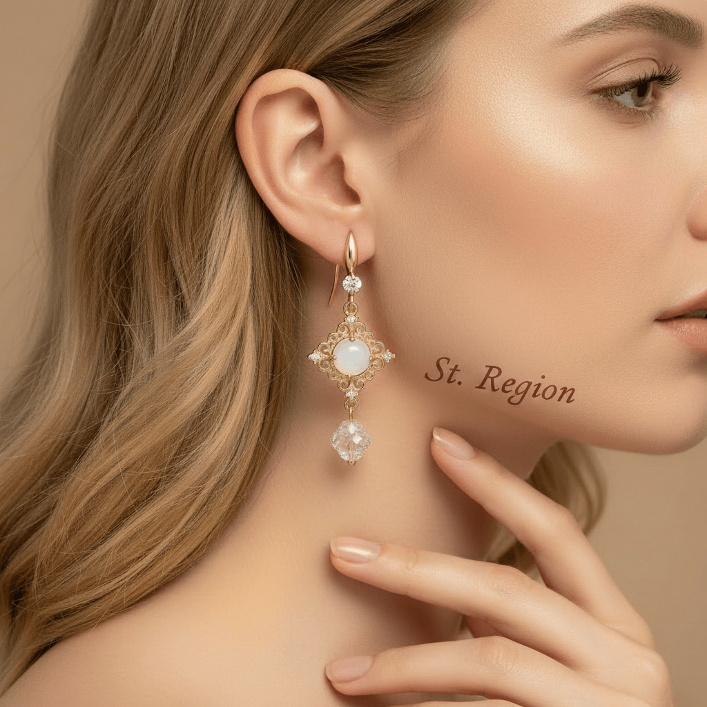 White Quartz & Crystal Cubic Zirconia Goldtone Rhombus Hook Earrings