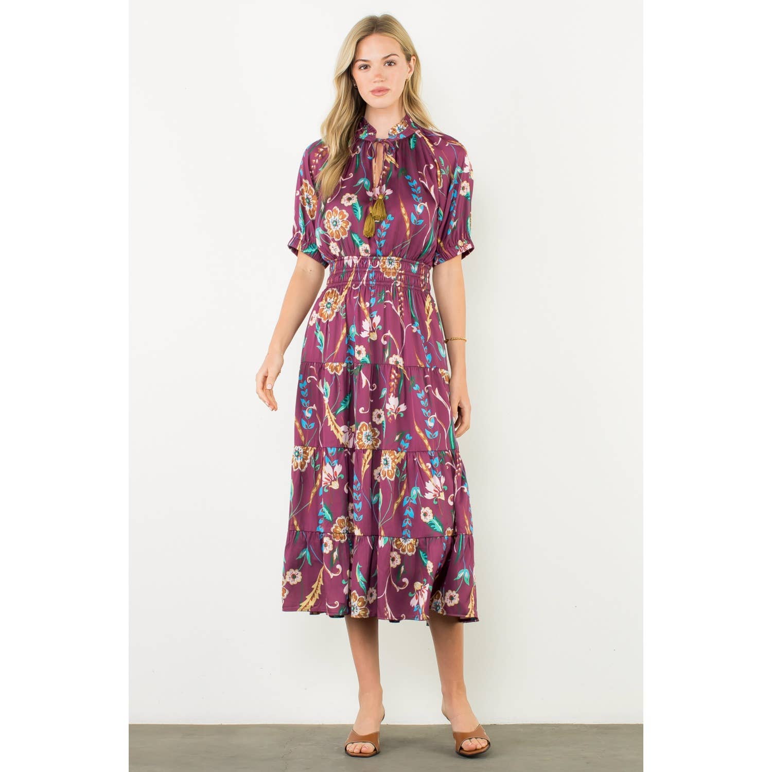 brown flower print tassel maxi dress CAJUNI Women's Sleeveless Maxi Dress,Brown Floral,Summer,Casual,Holiday,Vacation,Holiday Tassel Shoulder Straps Cutout Chic Leaf Print Evening Beach Dress