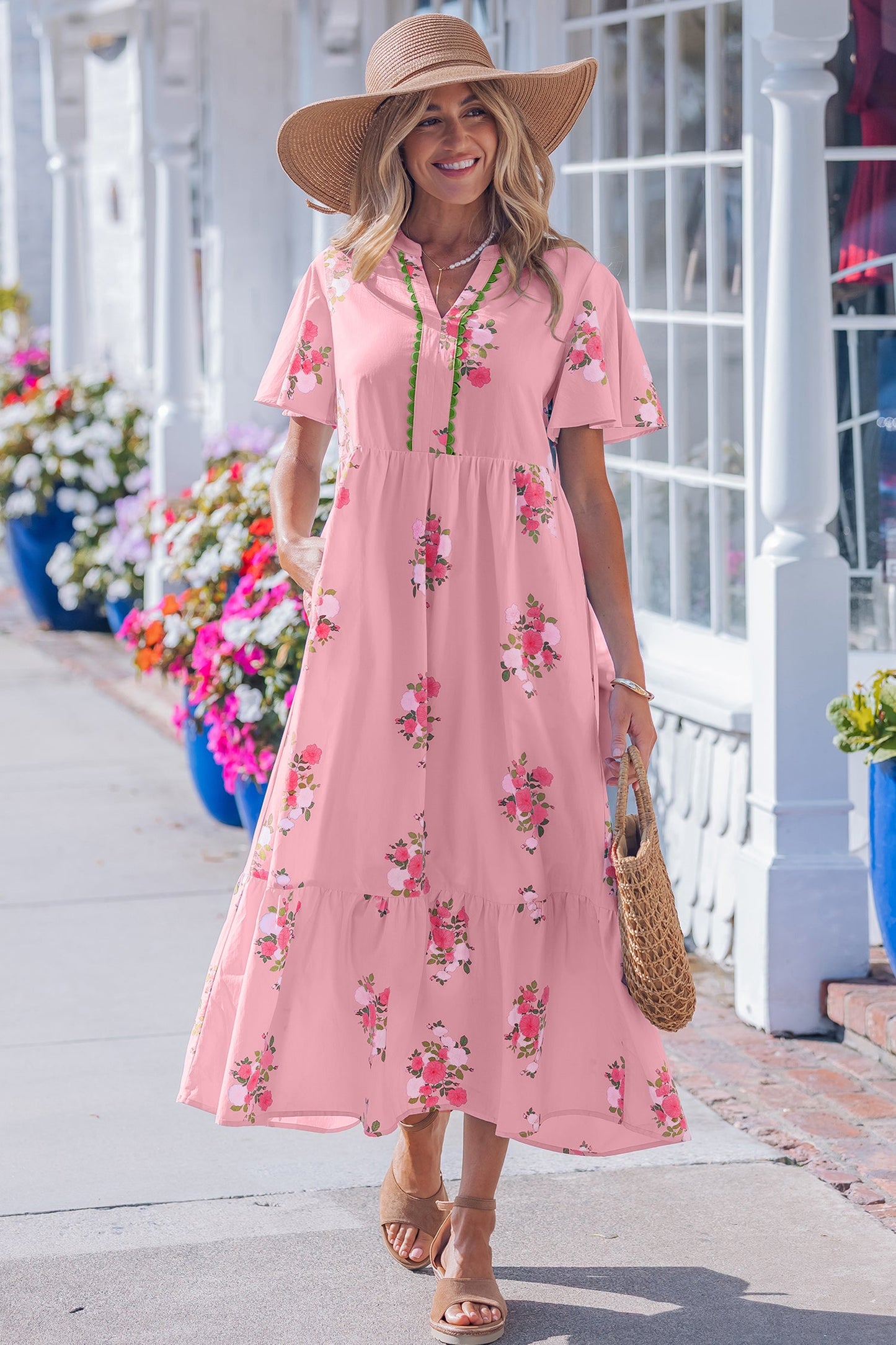 Threaded Pear Alena Floral Print Maxi Dress