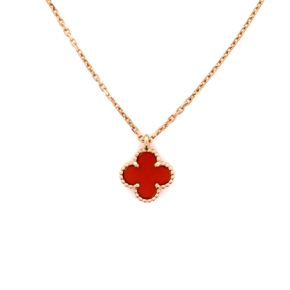 Sweet Alhambra Pendant Necklace 18K Rose Gold and Carnelian
