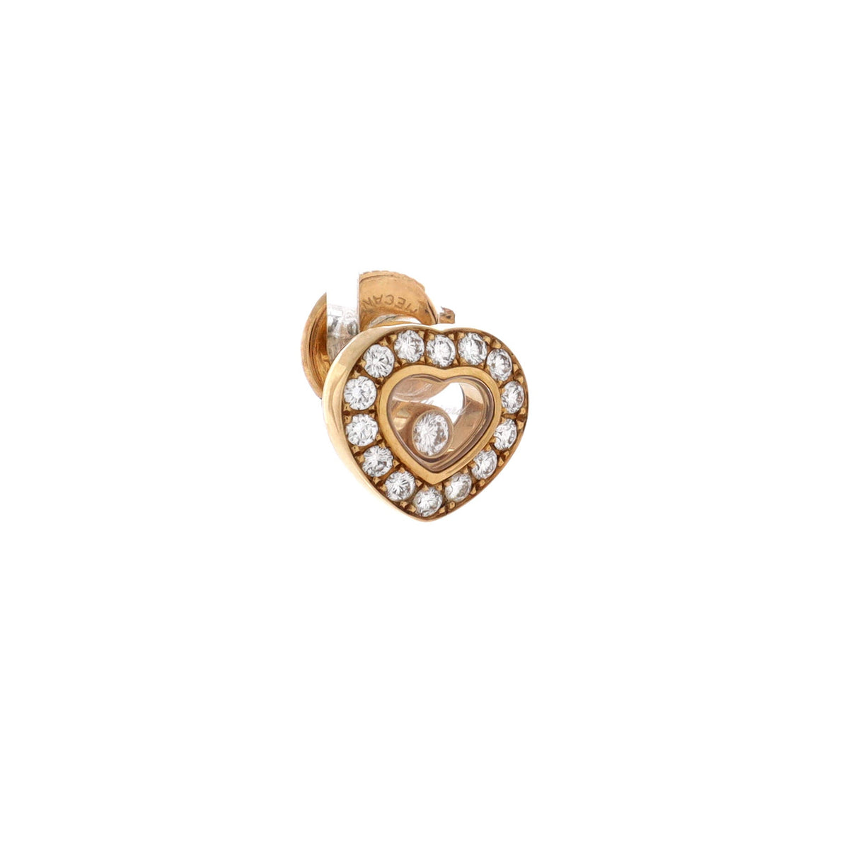 Happy Diamonds Heart Earrings 18K Yellow Gold with Diamonds and 1 Floating Diamond Small