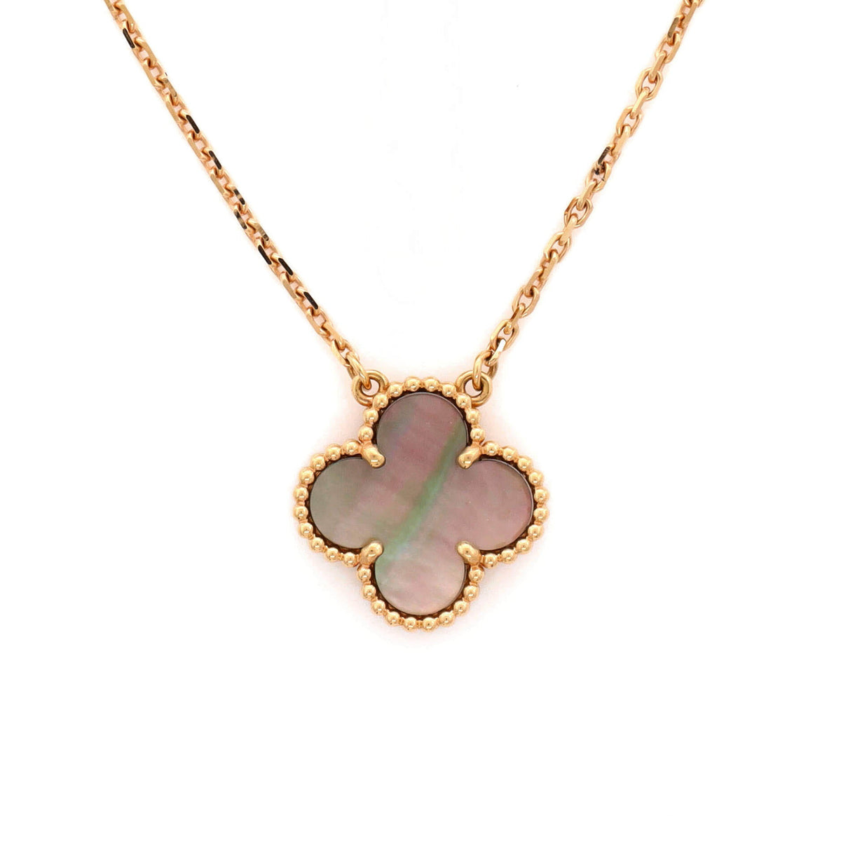Vintage Alhambra Pendant Necklace 18K Rose Gold and Grey Mother of Pearl
