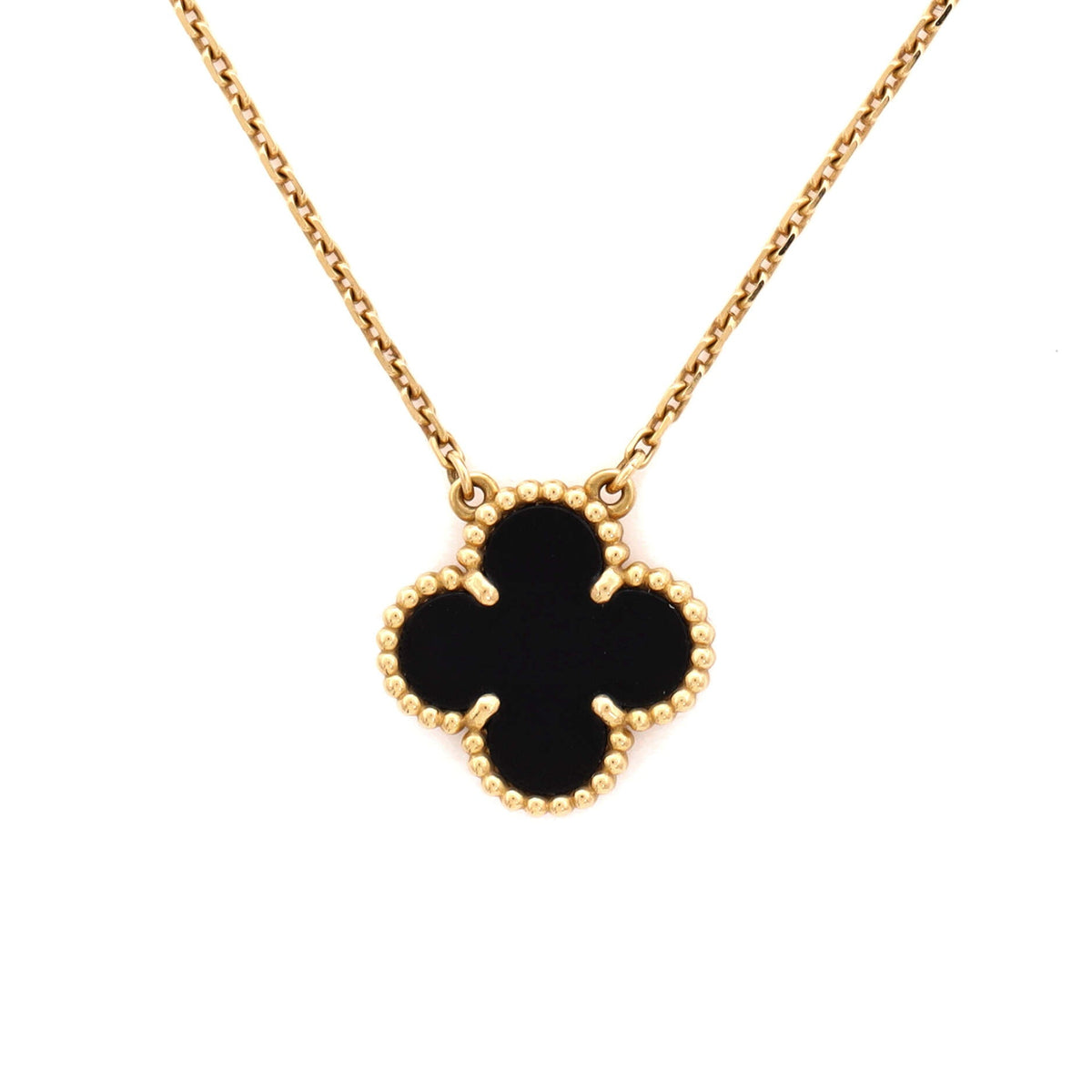 Vintage Alhambra Pendant Necklace 18K Yellow Gold and Onyx