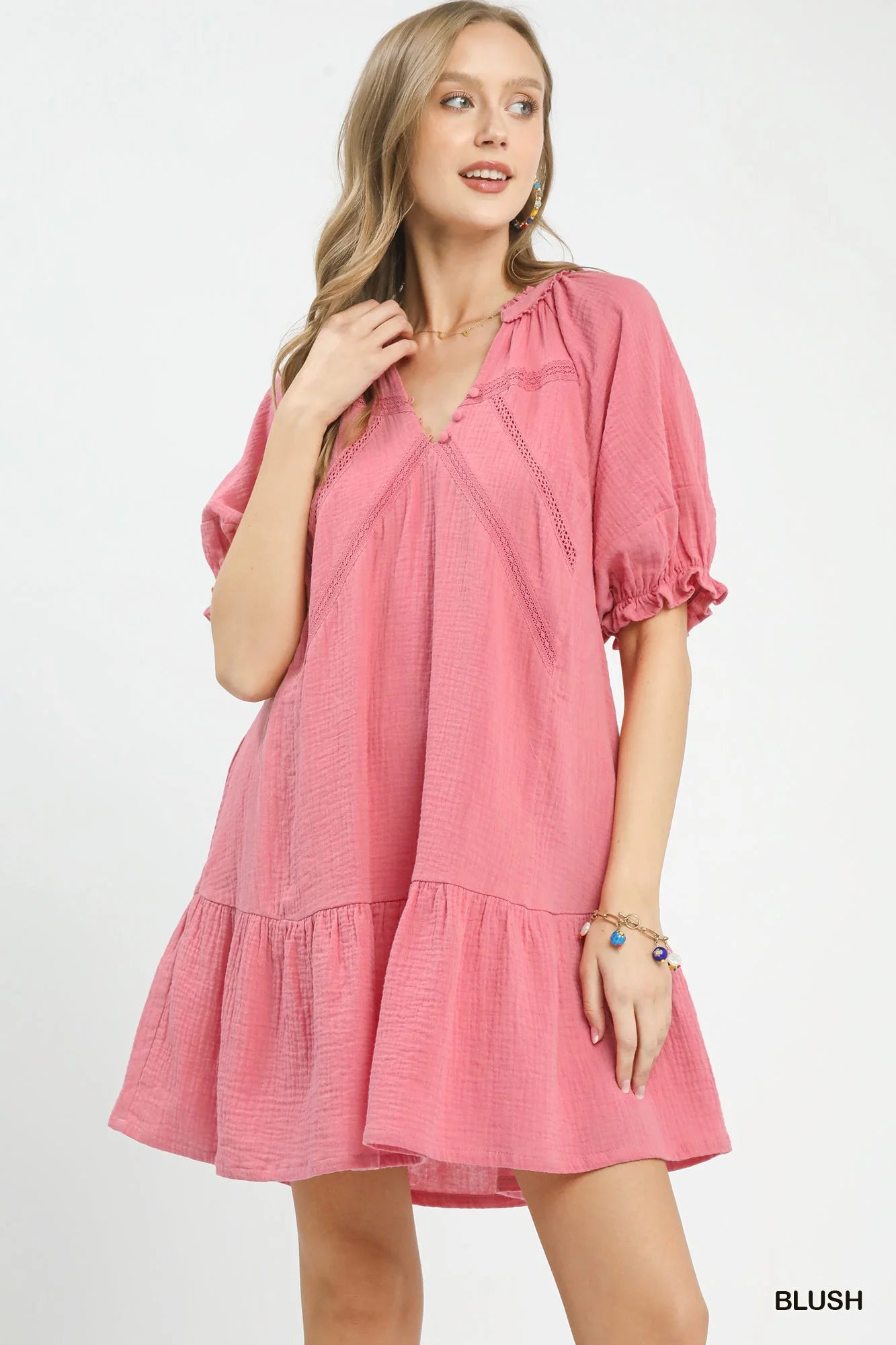 cotton gauze mini dress Cinched Mini Dress in Bone Gauze