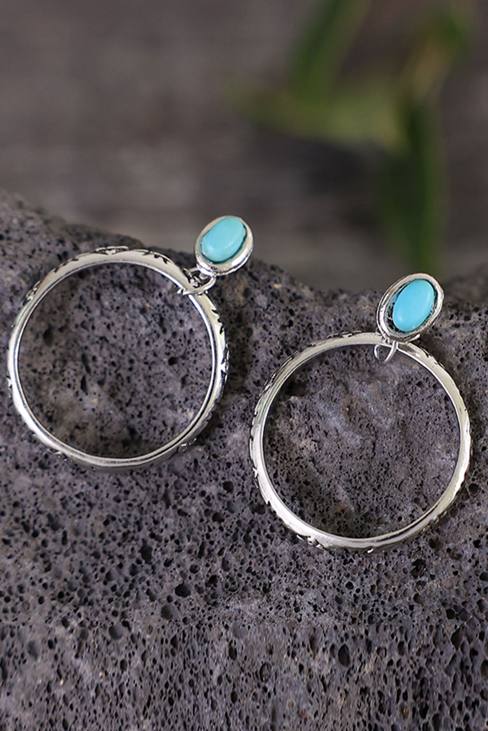 Threaded Pear Bold Ring Turquoise Stud Earrings