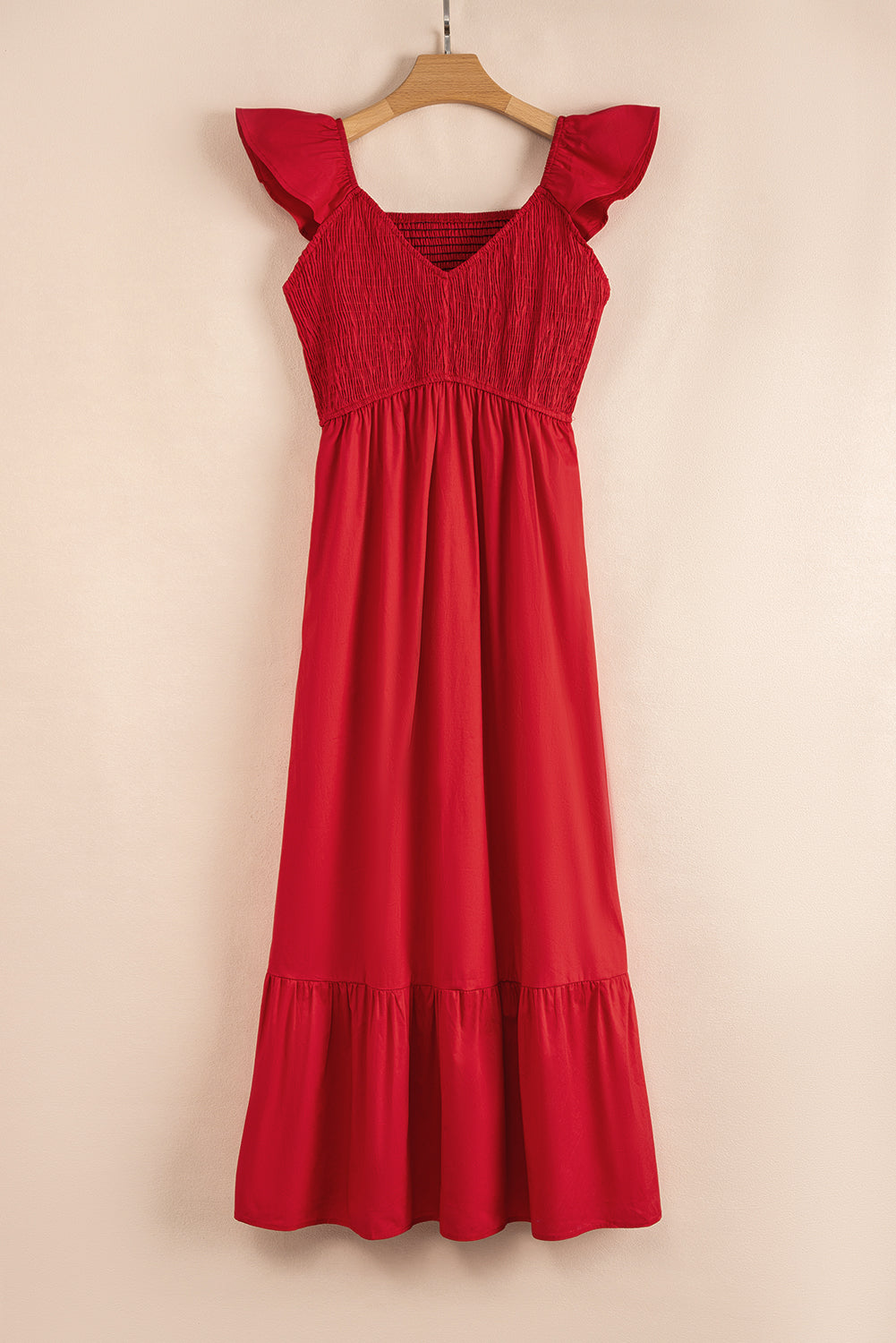 Threaded Pear Ashlyn Flutter Sleeve Smocked Bodice Maxi Dress