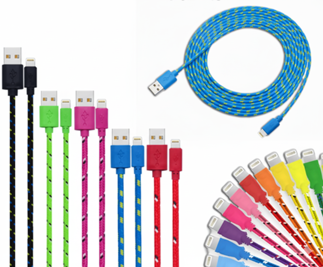 Prime Goods Charging Data Cable 5 Pack 3/6/10ft Charger Nylon Braided for Apple iPhone iPad - Multi