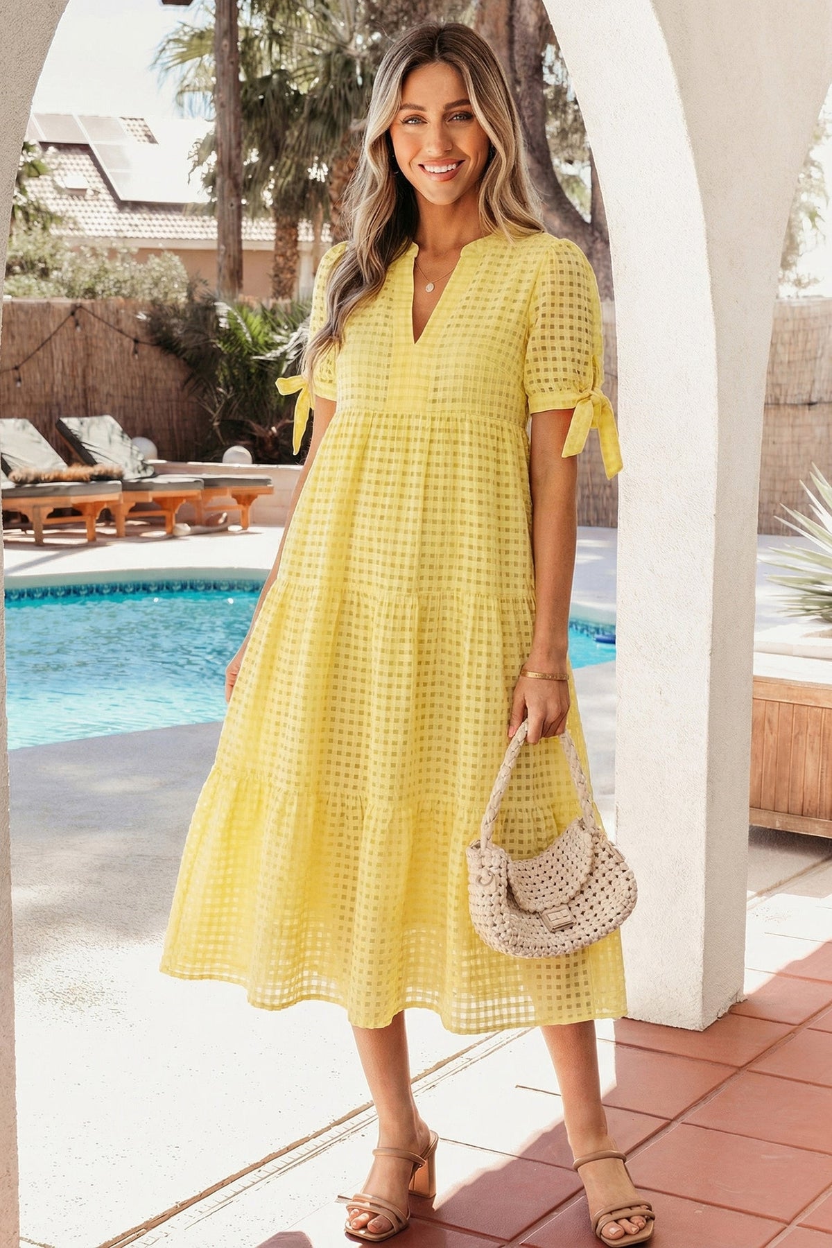 Threaded Pear Skyla Sleeve Tiered Midi Dress