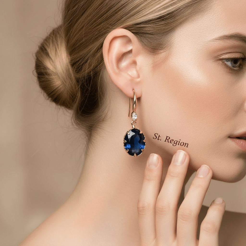 Deep Sapphire-Blue Crystal & Cubic Zirconia Goldtone Oval Hook Earrings