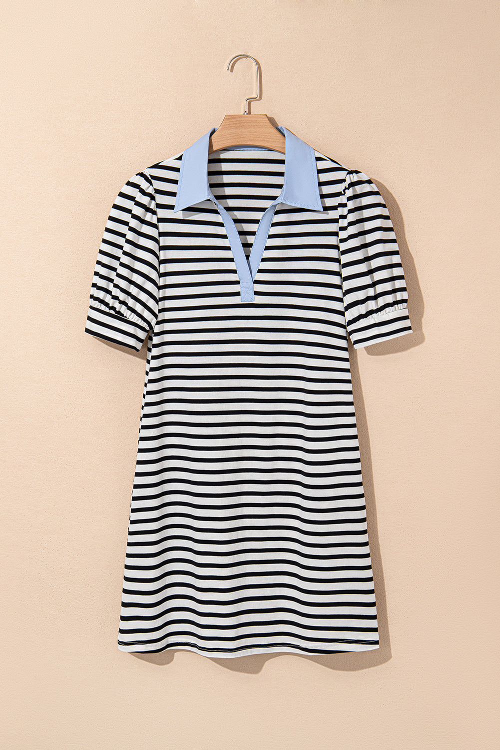 Threaded Pear Tiffany V Neck Collared Puff Sleeve T Shirt Dress