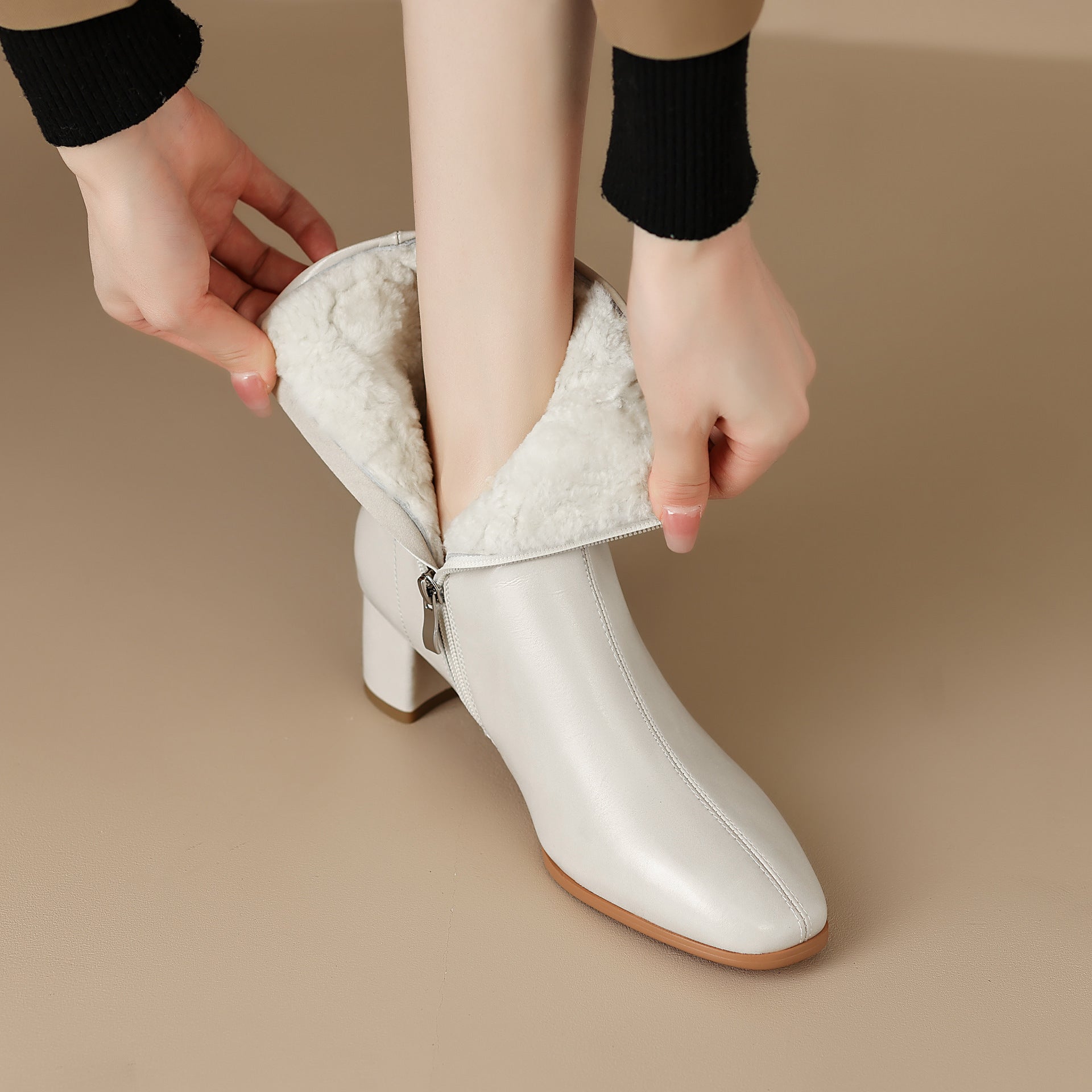 Women's Short Fur Snow Boots – Chunky Mid-Heel Cotton Winter Boots – Zulily