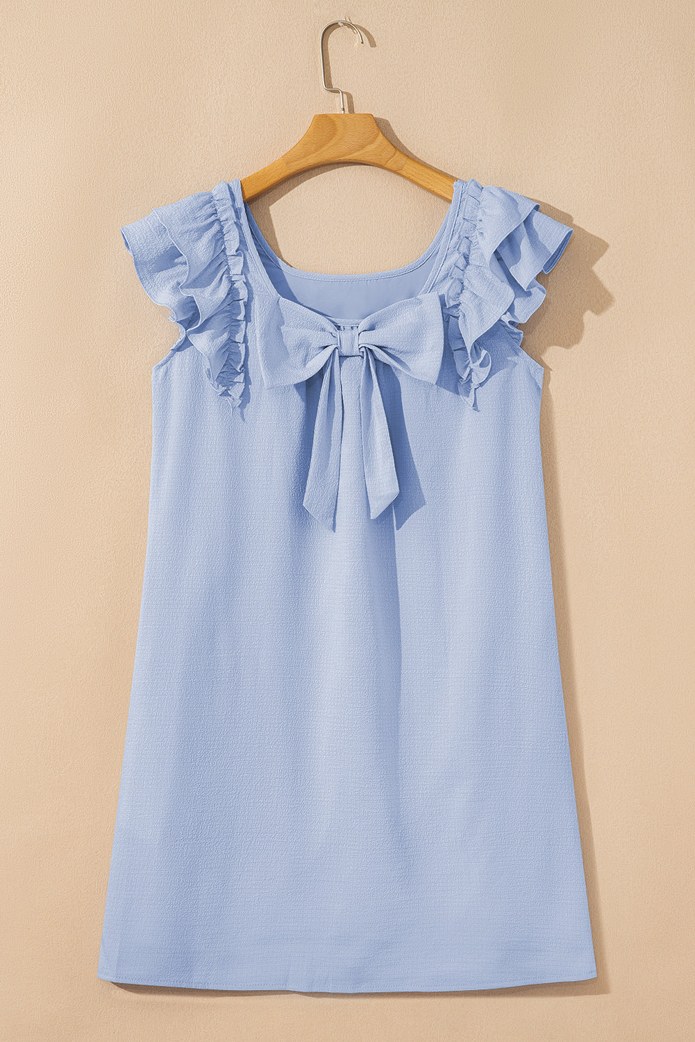 Threaded Pear Abigail Textured Flutter Sleeve Bow Back Mini Dress