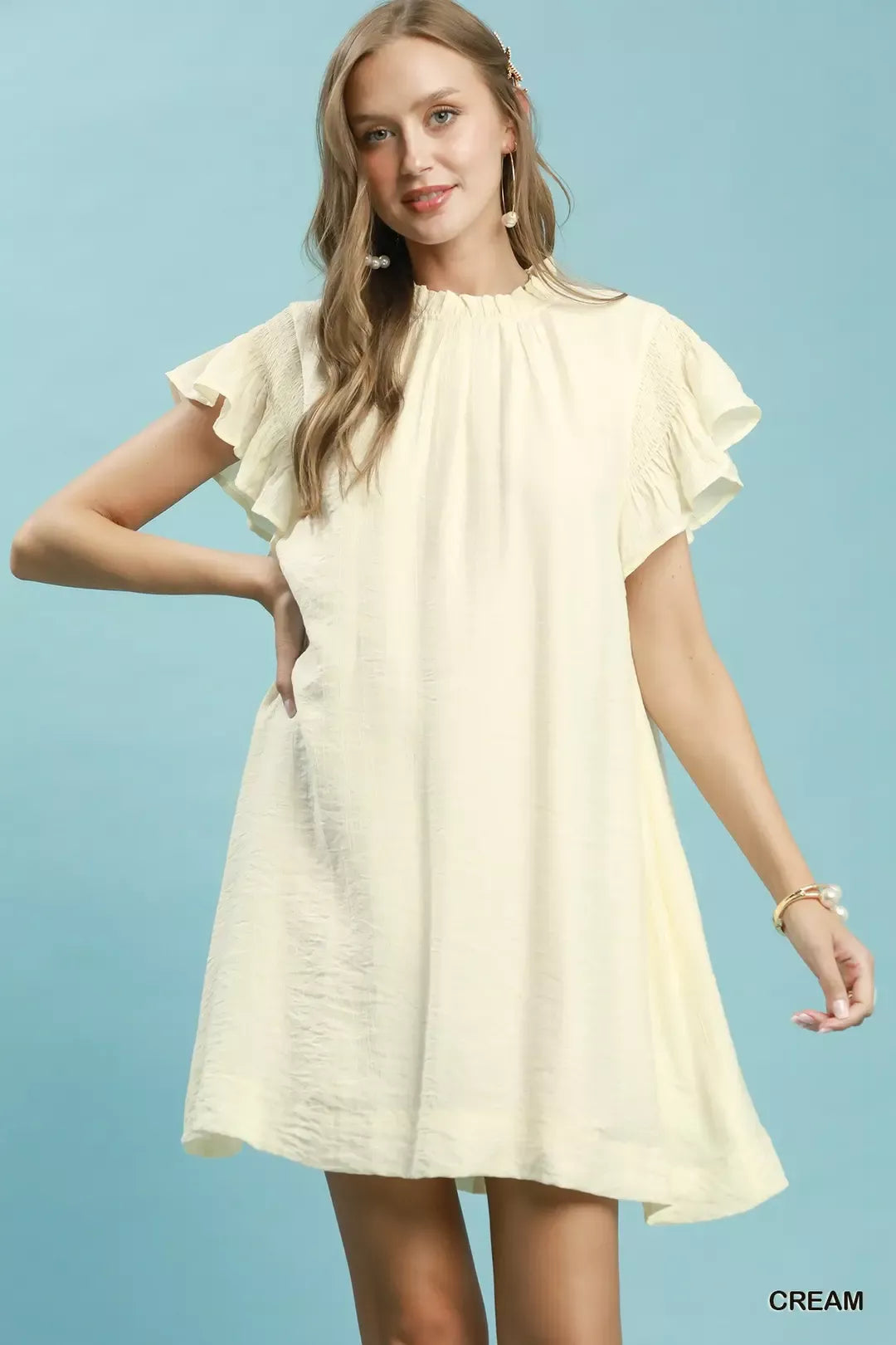 cream flutter sleeve dress Juliana Flutter Sleeve Maxi Dress