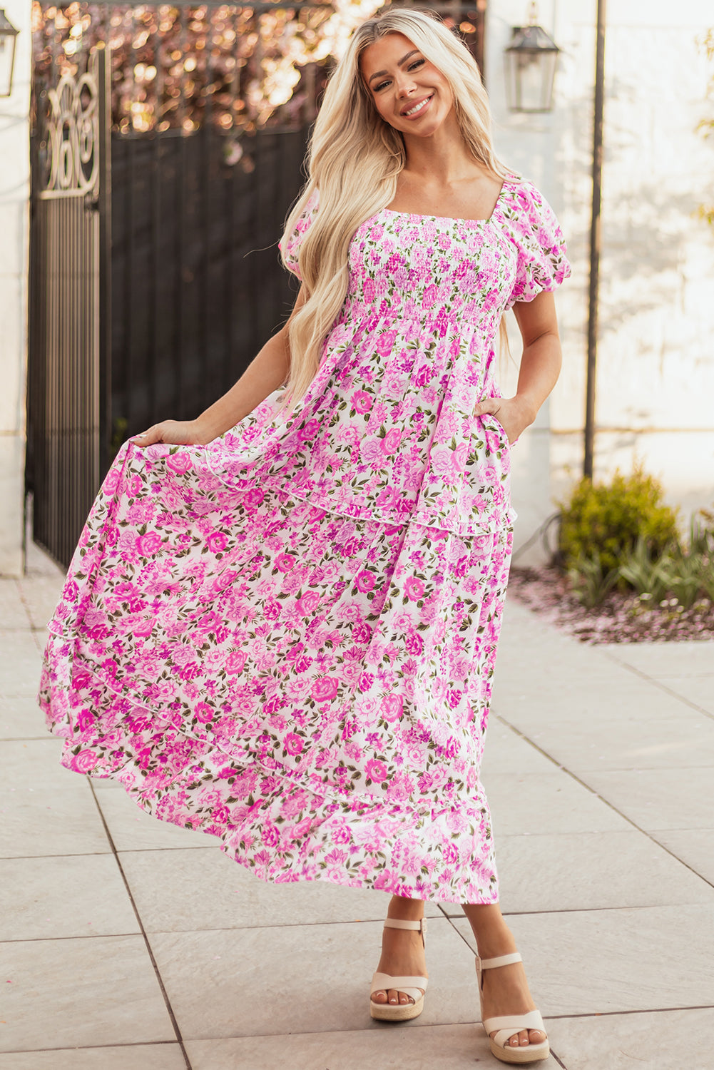 Threaded Pear Raina Sleeve Flowy Long Dress
