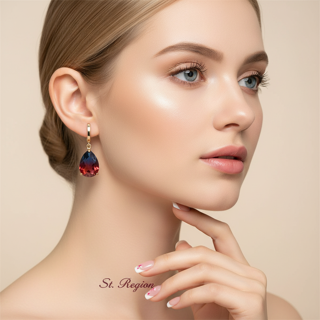 Blue & Red Crystal Teardrop Leverback Earrings