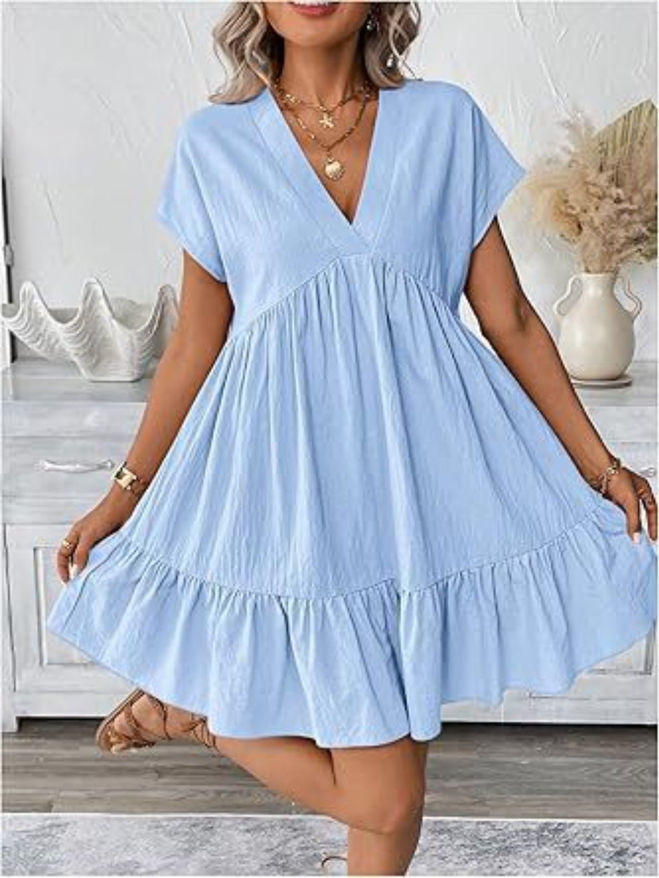 blue mini flowy dress Clear Skies Blue Flowy Mini Dress | Trendy Women's Dresses