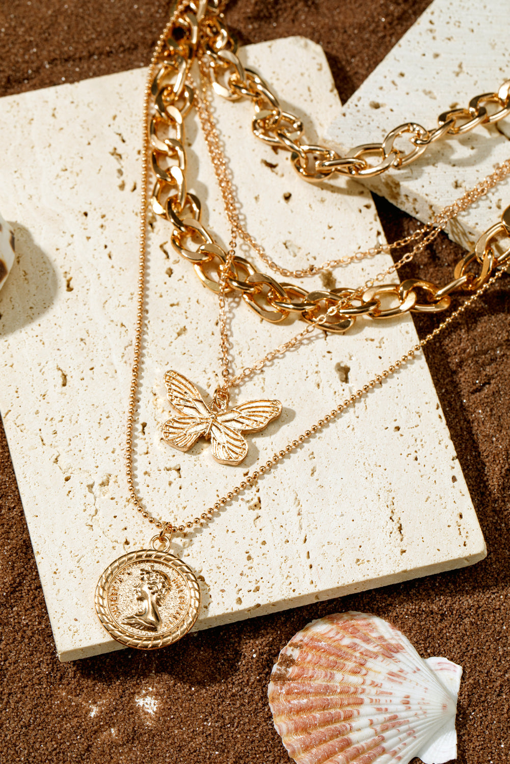 Threaded Pear Amara Multilayer Butterfly Charm Necklace