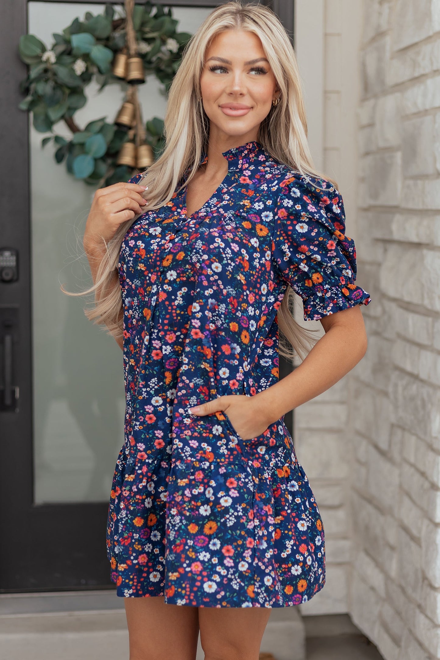 Threaded Pear Serenity Puff Sleeve Mini Dress
