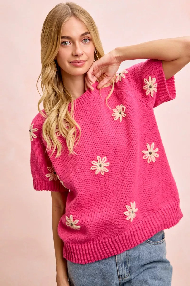 BiBi Flower Embroidered Short Sleeves Knit Top – Zulily