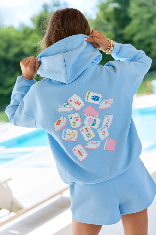 Mahjong Tiles Light Blue Graphic Hoodie