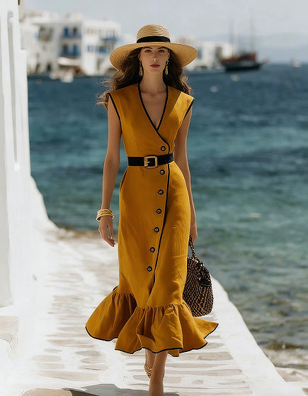 V-Neck Sleeveless High-Waist Maxi Dress – 5 Colors, S–2XL