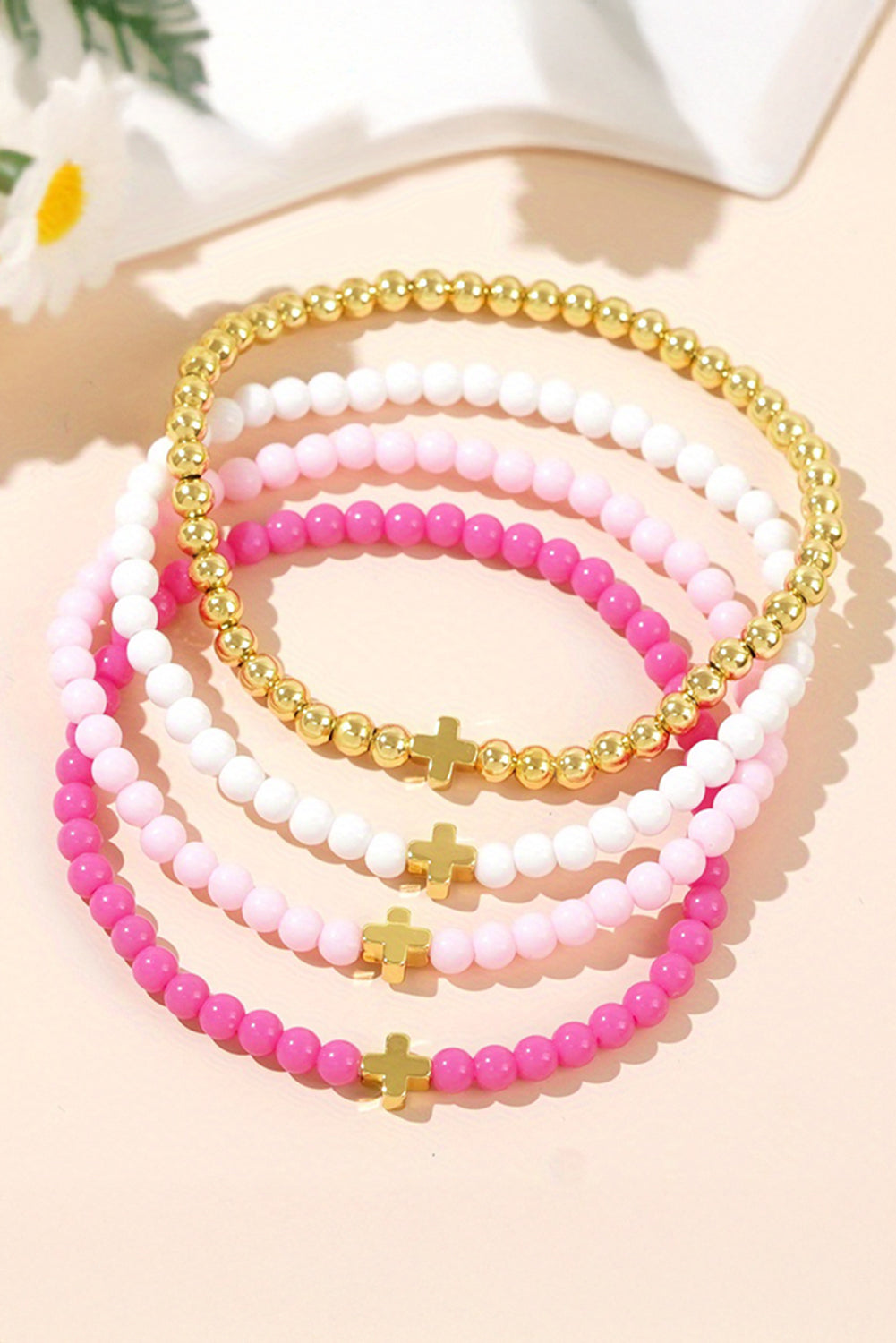 Threaded Pear Haisley Layered Elastic Bracelet Set