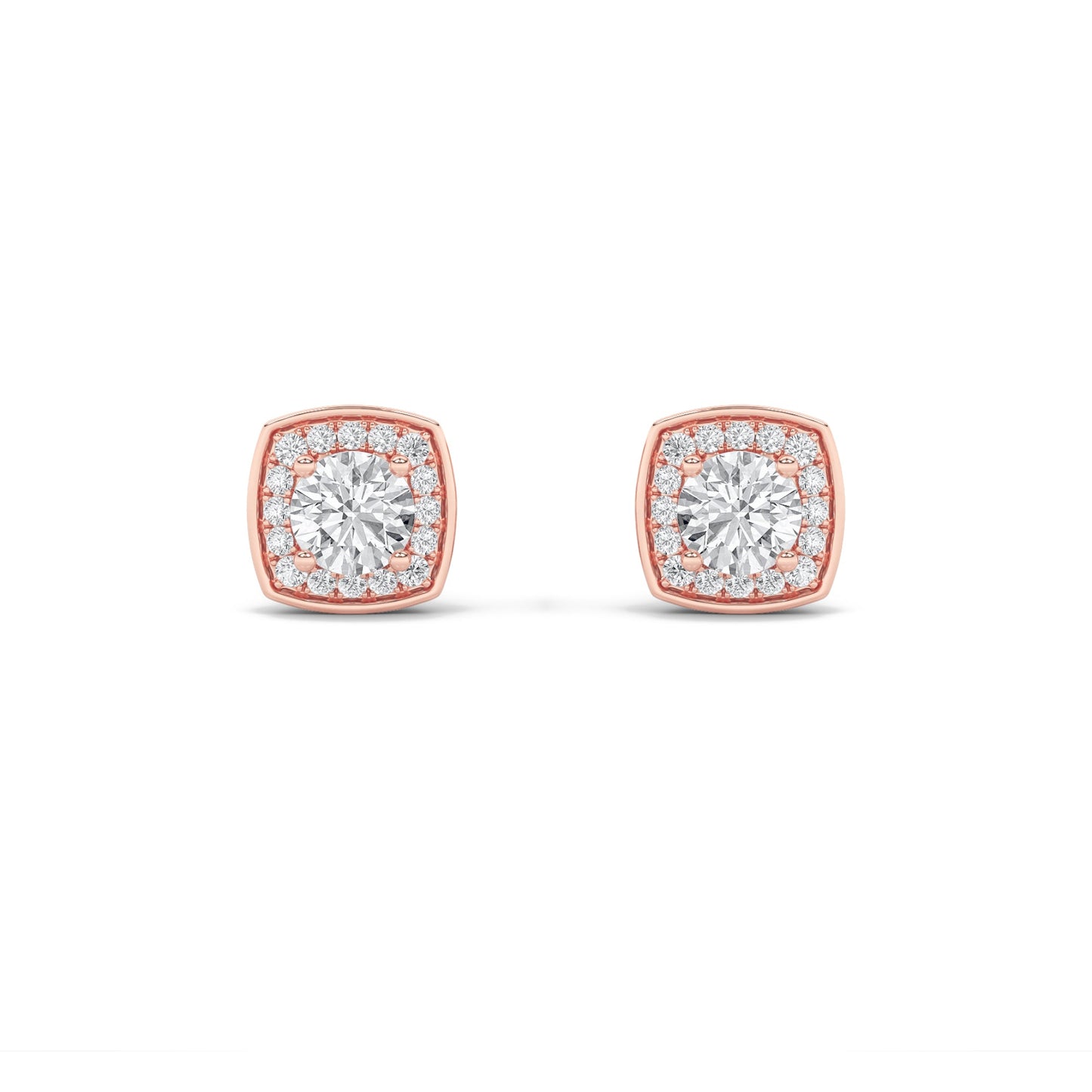 1Cttw Round Shaped Lab Grown Diamond (F/VS) Halo Stud Earrings in 14K Gold