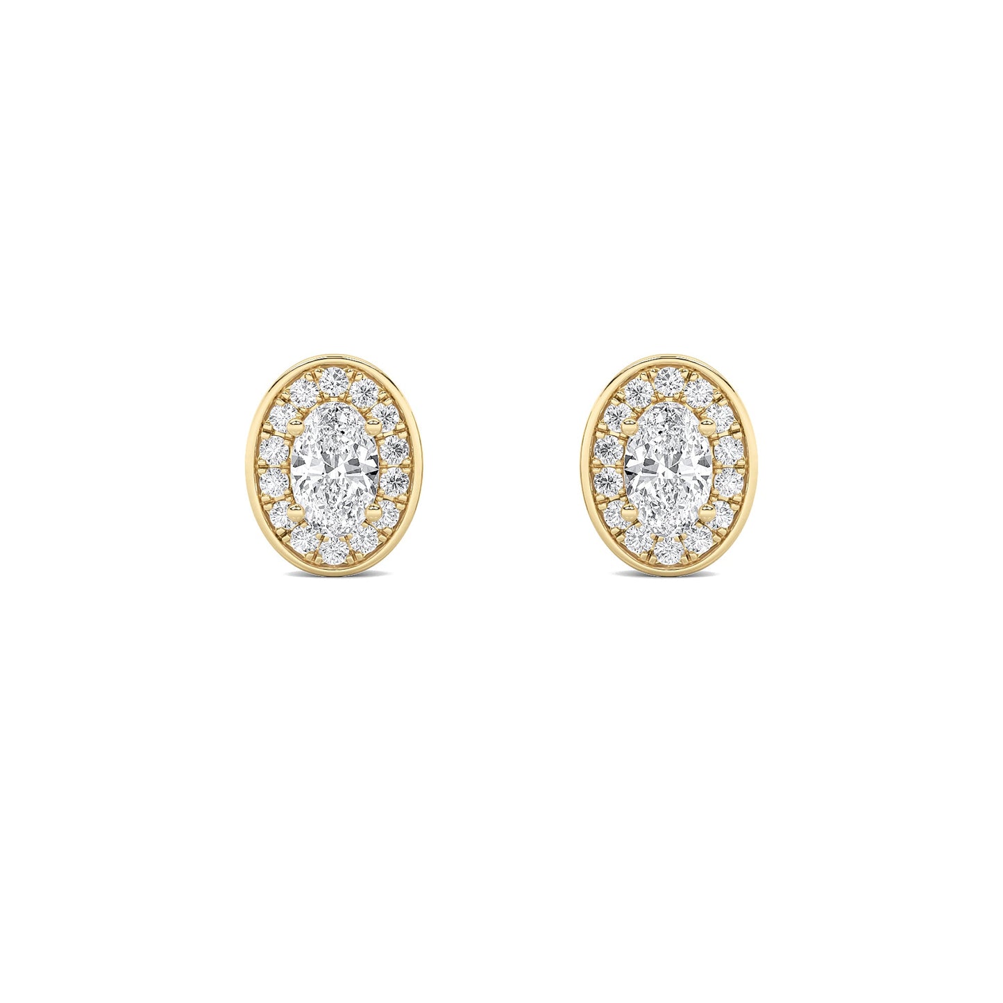 Oval Shaped Lab Grown Diamond (F/VS) Halo Stud Earrings in 14K Gold