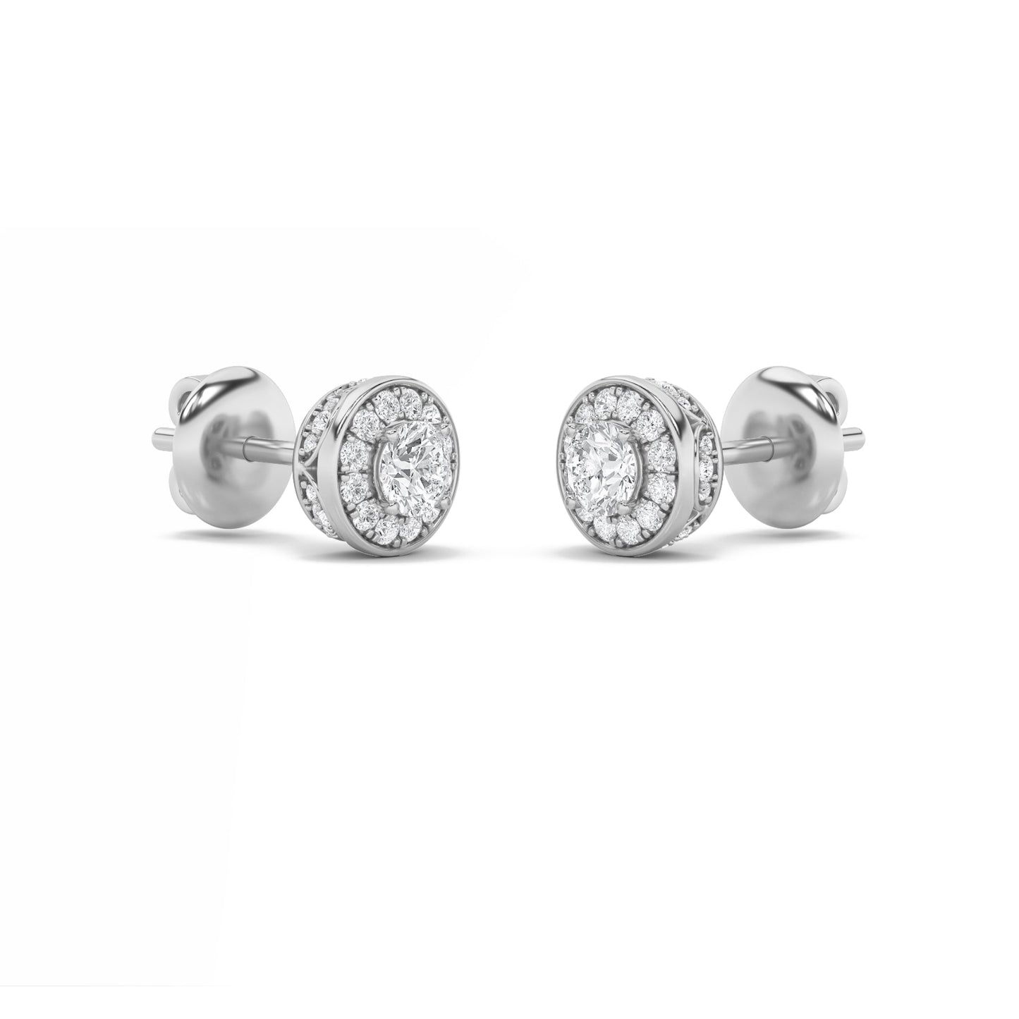 Round Shaped Lab Grown Diamond (F/VS) Halo Stud Earrings in 14K Gold