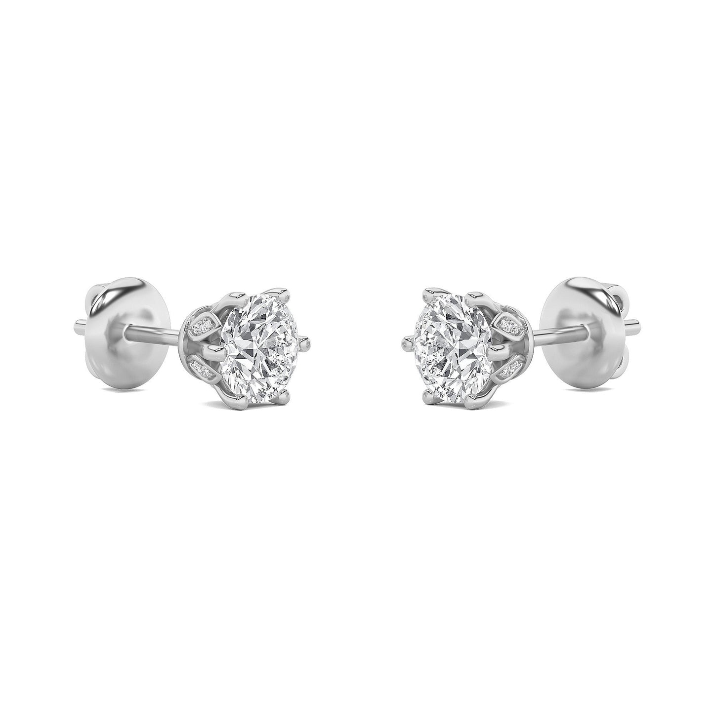 2Cttw Round Shaped Lab Grown Diamond (F/VS) TulipHead Stud Earrings in 14K Gold