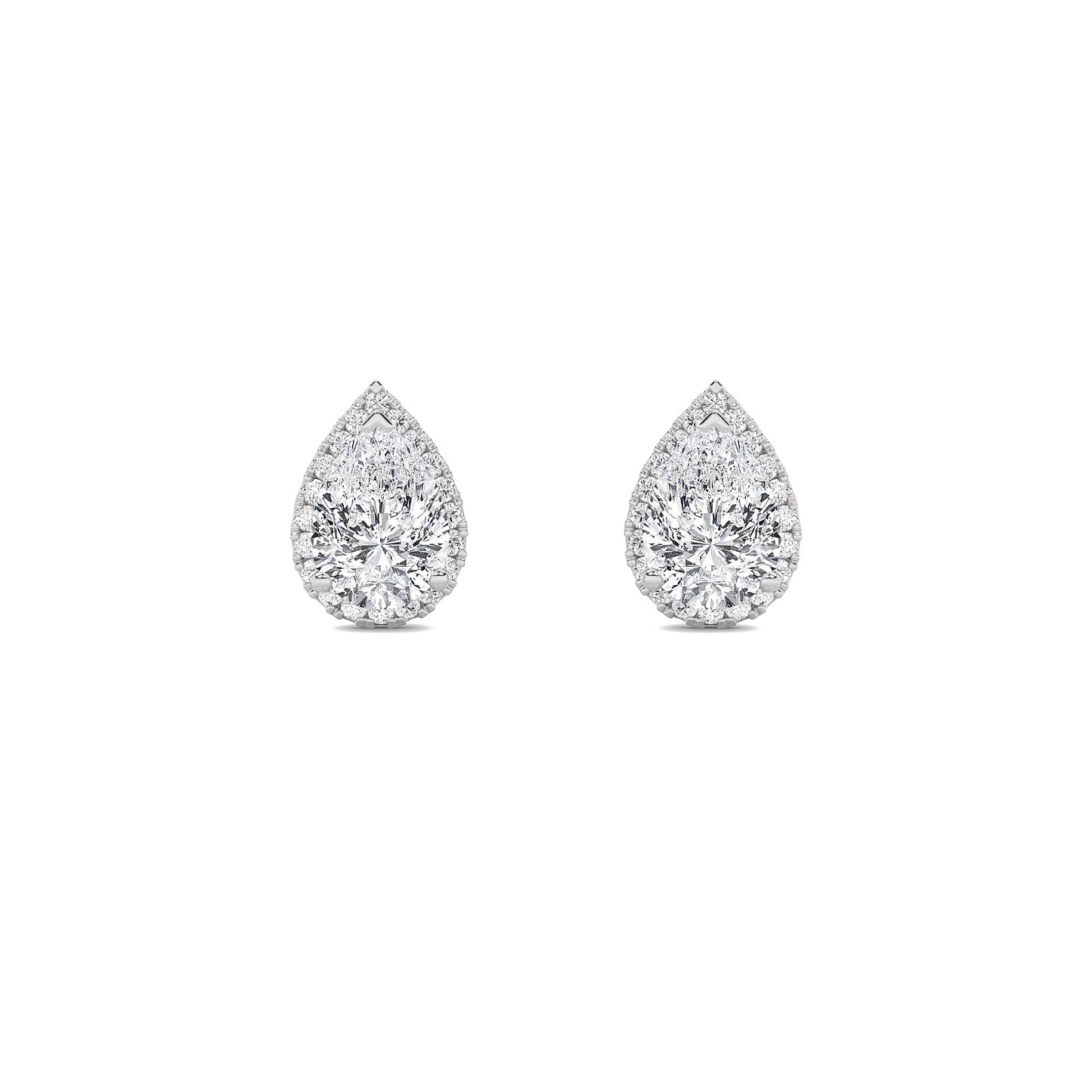 Pear Shaped Lab Grown Diamond (F/VS) Halo Stud Earrings in 14K Gold