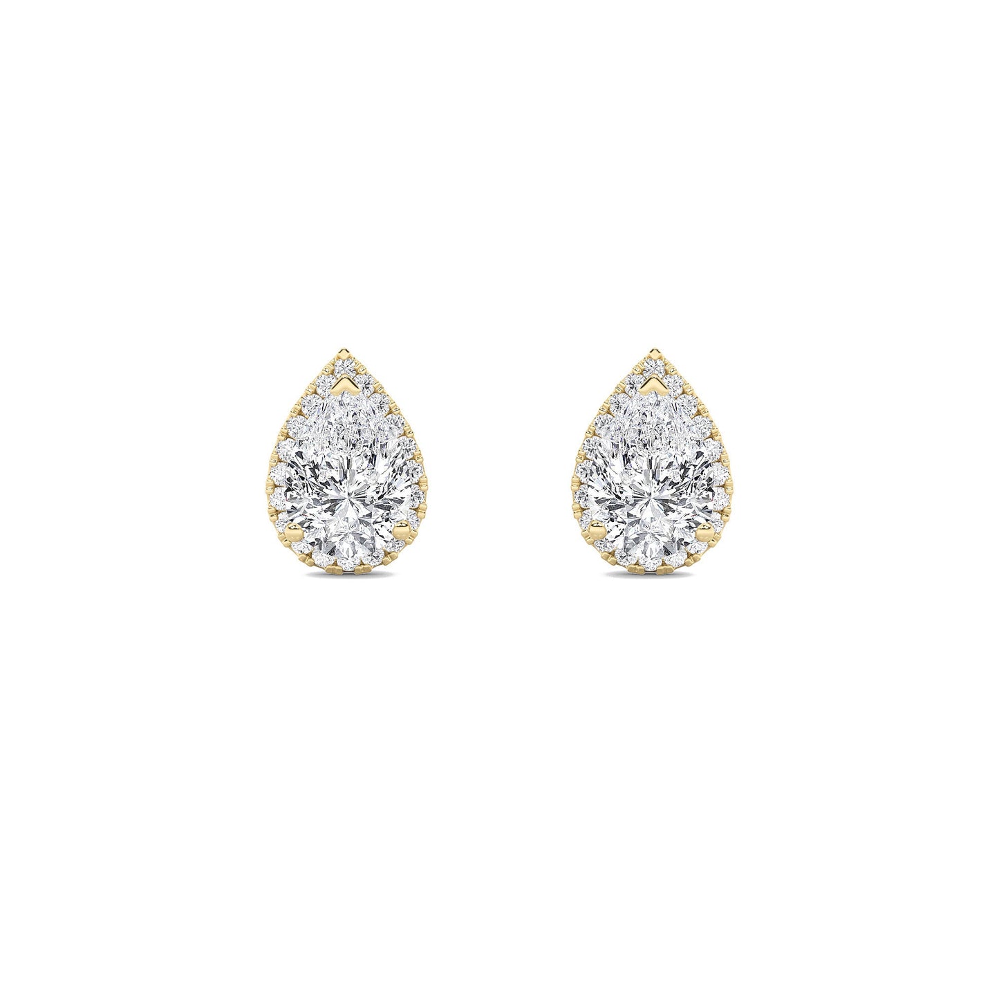 1Cttw Pear Shaped Lab Grown Diamond (F/VVS) Halo Stud Earrings in 14K Gold