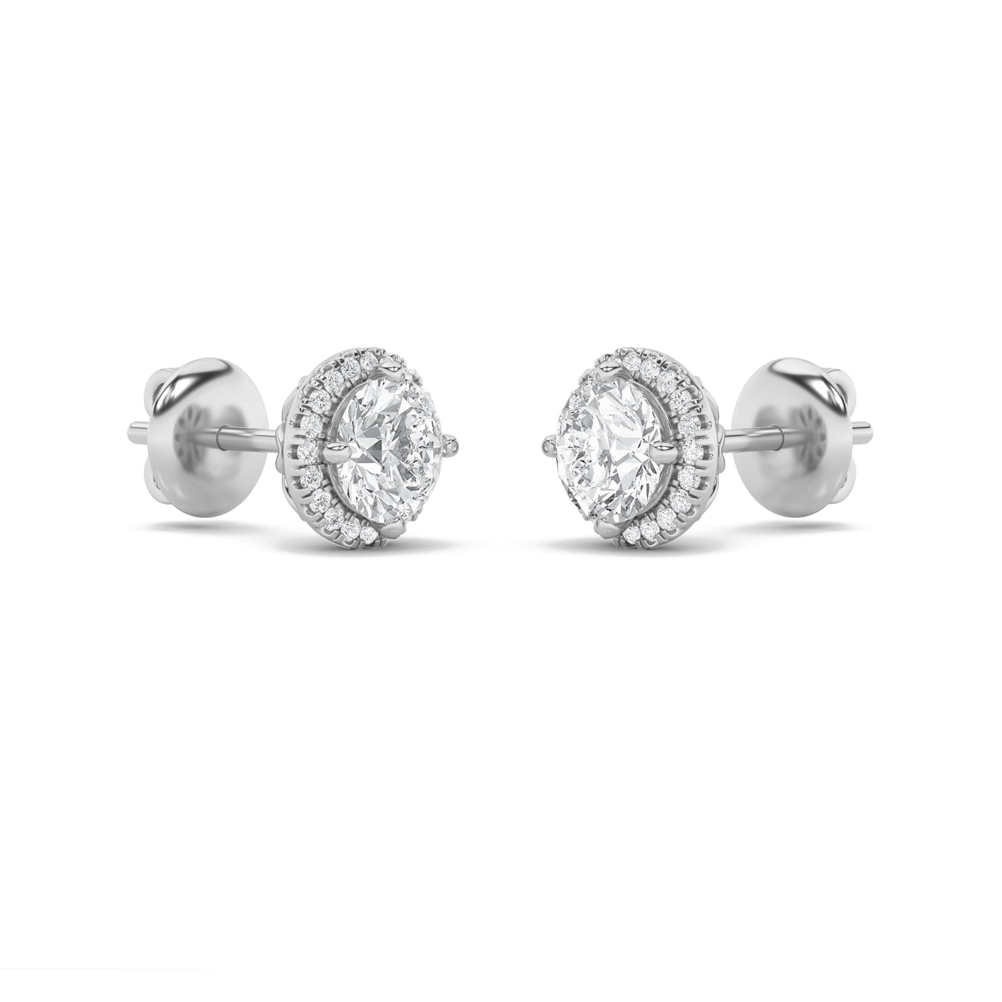 Round Shaped Lab Grown Diamond (F/VS) Halo Stud Earrings in 14K Gold