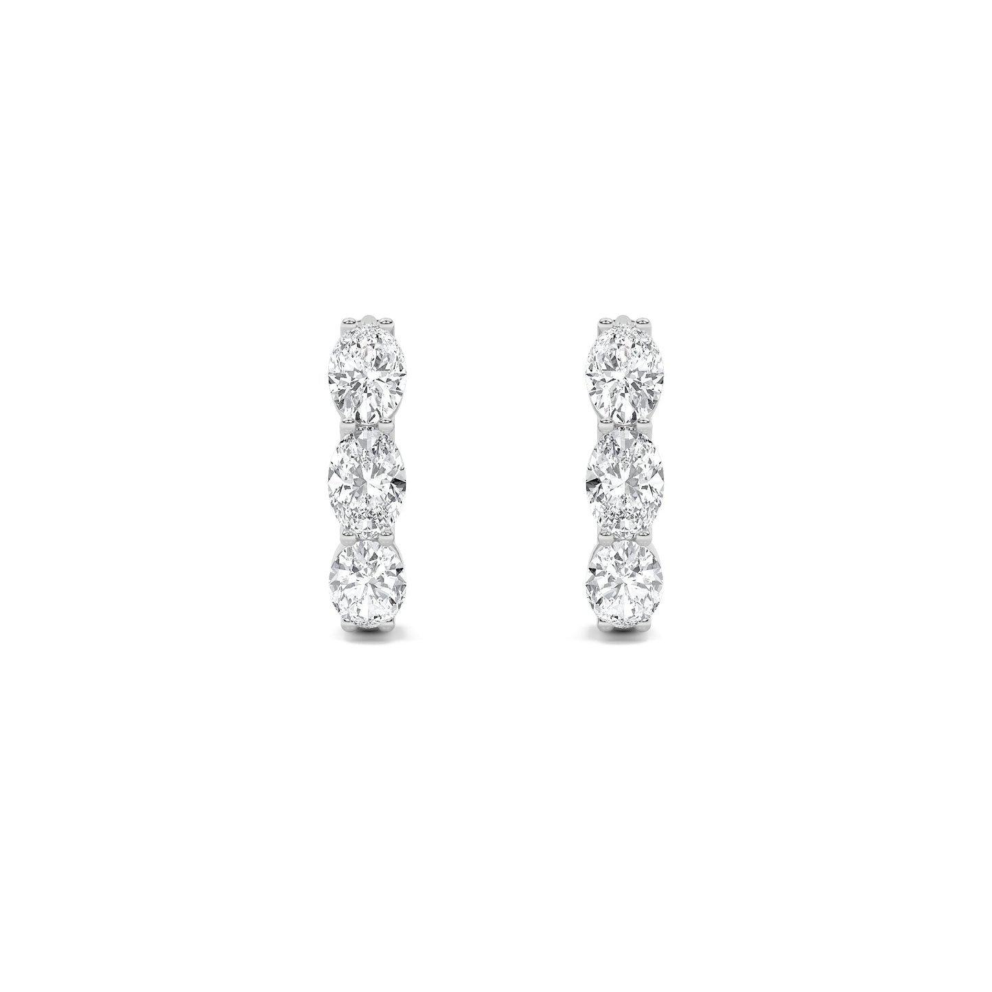 3Cttw Oval Shaped Lab Grown Diamond (F/VS) Three Stone Huggie Earrings in 14K Gold