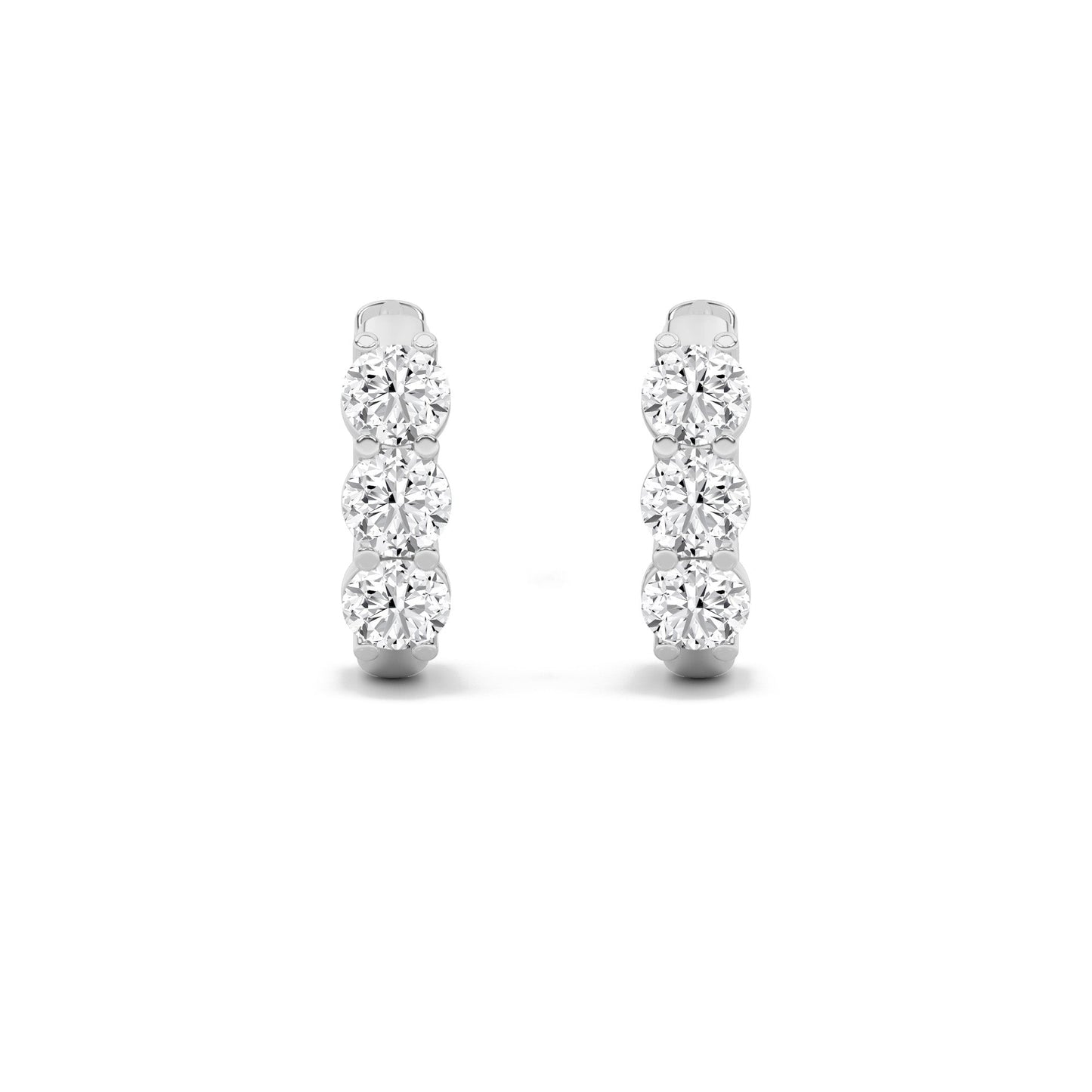 2Cttw Round Shaped Lab Grown Diamond (F/VS) ThreeStone Huggie Earrings in 14K Gold