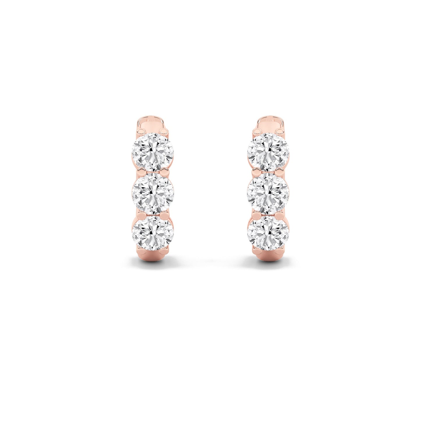 2Cttw Round Shaped Lab Grown Diamond (F/VS) ThreeStone Huggie Earrings in 14K Gold
