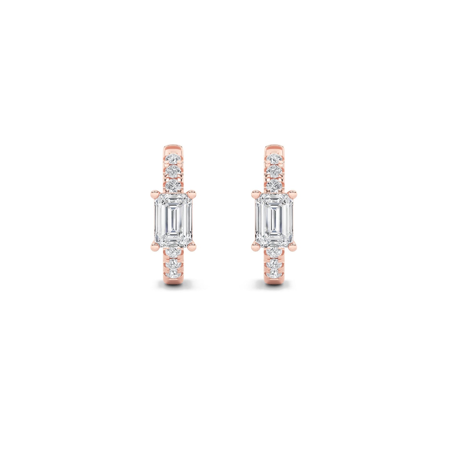 1.5Cttw Emerald Shaped Lab Grown Diamond (F/VS) Solitare Accent Huggie Earrings in 14K Gold