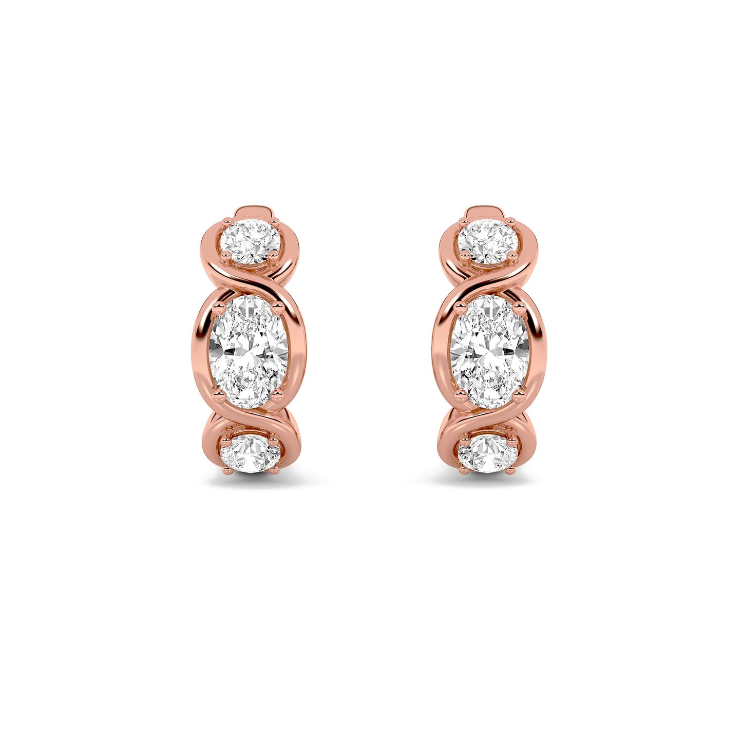 2.5Cttw Oval Shaped Lab Grown Diamond (F/VVS) Three Stone Huggie Earrings in 14K Gold