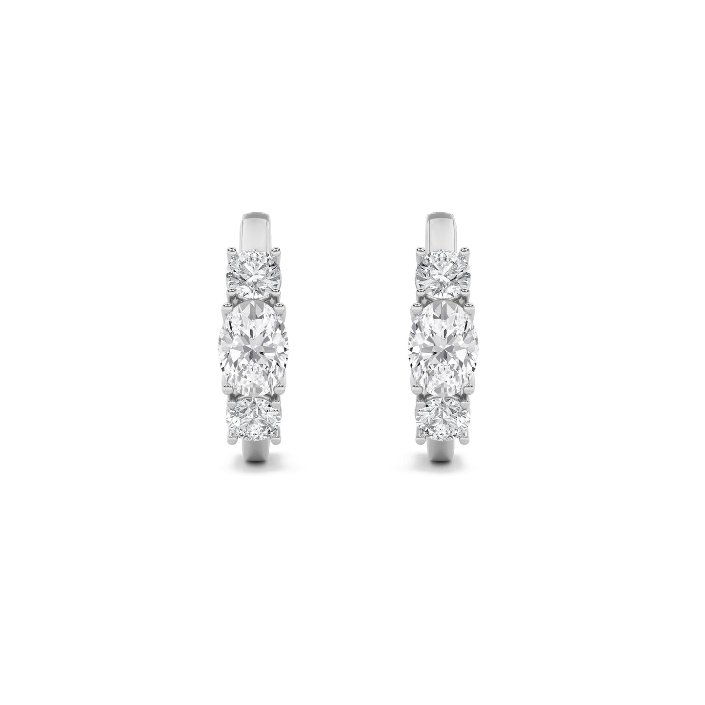 2.5Cttw Oval Shaped Lab Grown Diamond (F/VS) Three Stone Huggie Earrings in 14K Gold