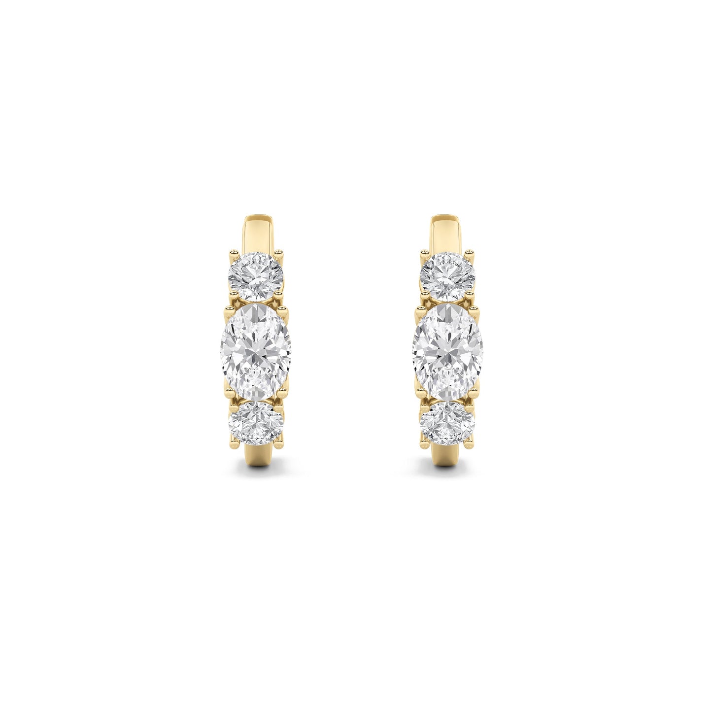 2.5Cttw Oval Shaped Lab Grown Diamond (F/VS) ThreeStone Huggie Earrings in 14K Gold