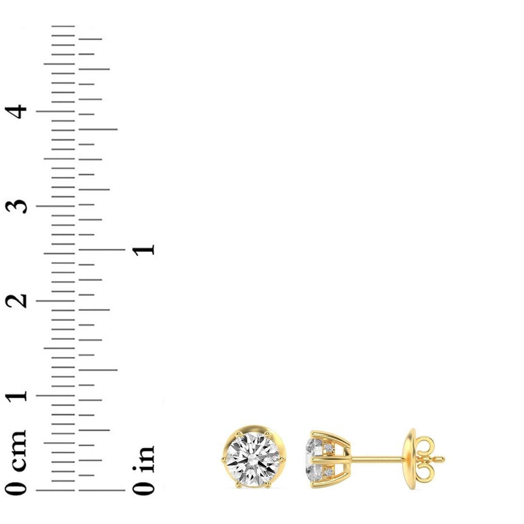 3Cttw Round Shaped Lab Grown Diamond (F/VS) HiddenHalo Stud Earrings in 14K Gold