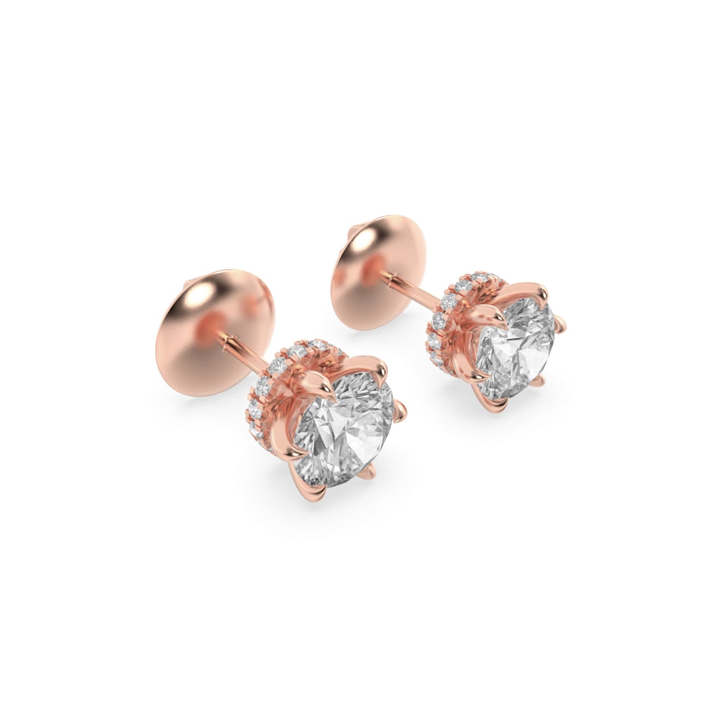 3Cttw Round Shaped Lab Grown Diamond (F/VS) HiddenHalo Stud Earrings in 14K Gold