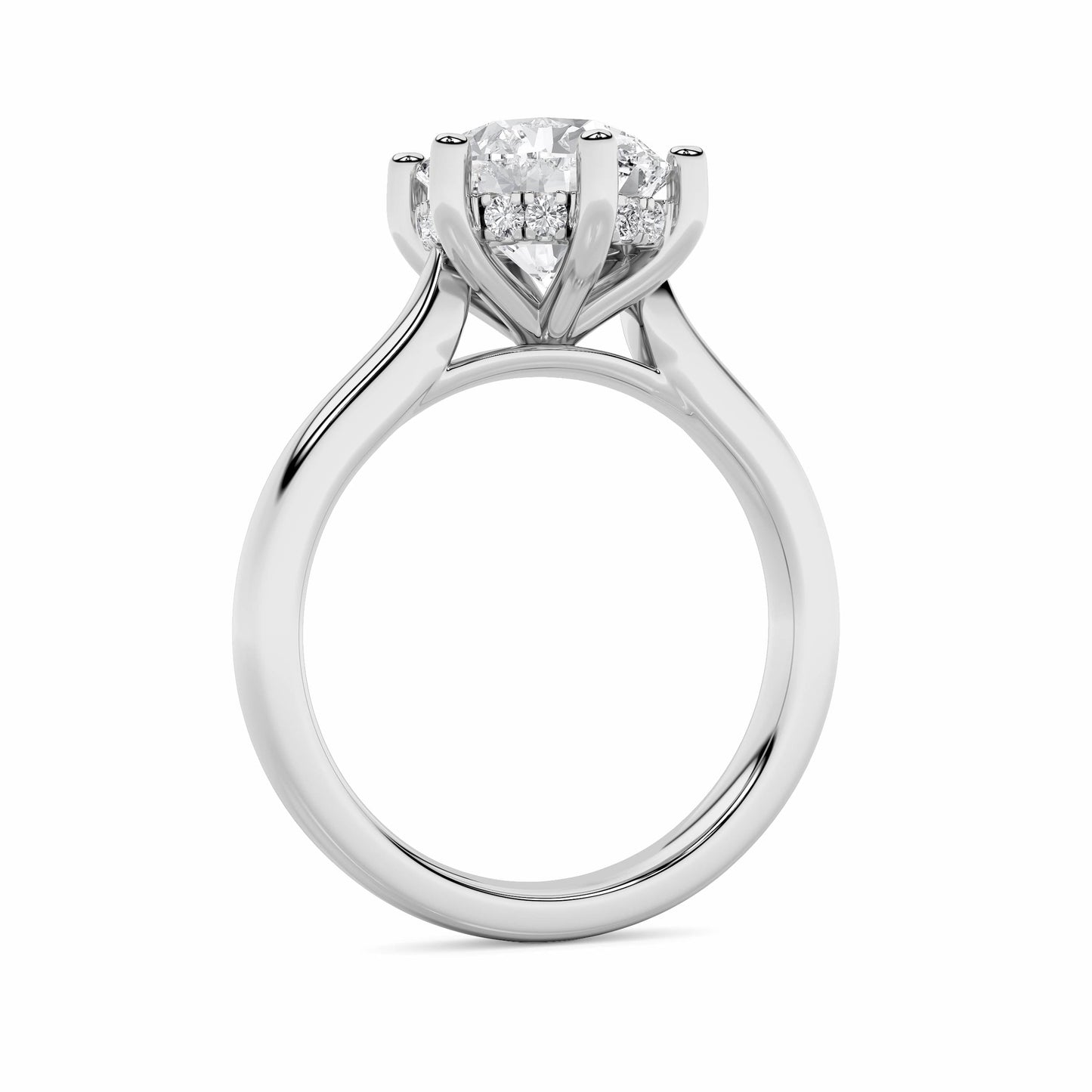 2Cttw Round Shaped Lab Grown Diamond (F/VS) Hidden Halo Cathedral Shank Engagement Ring in 14K Gold