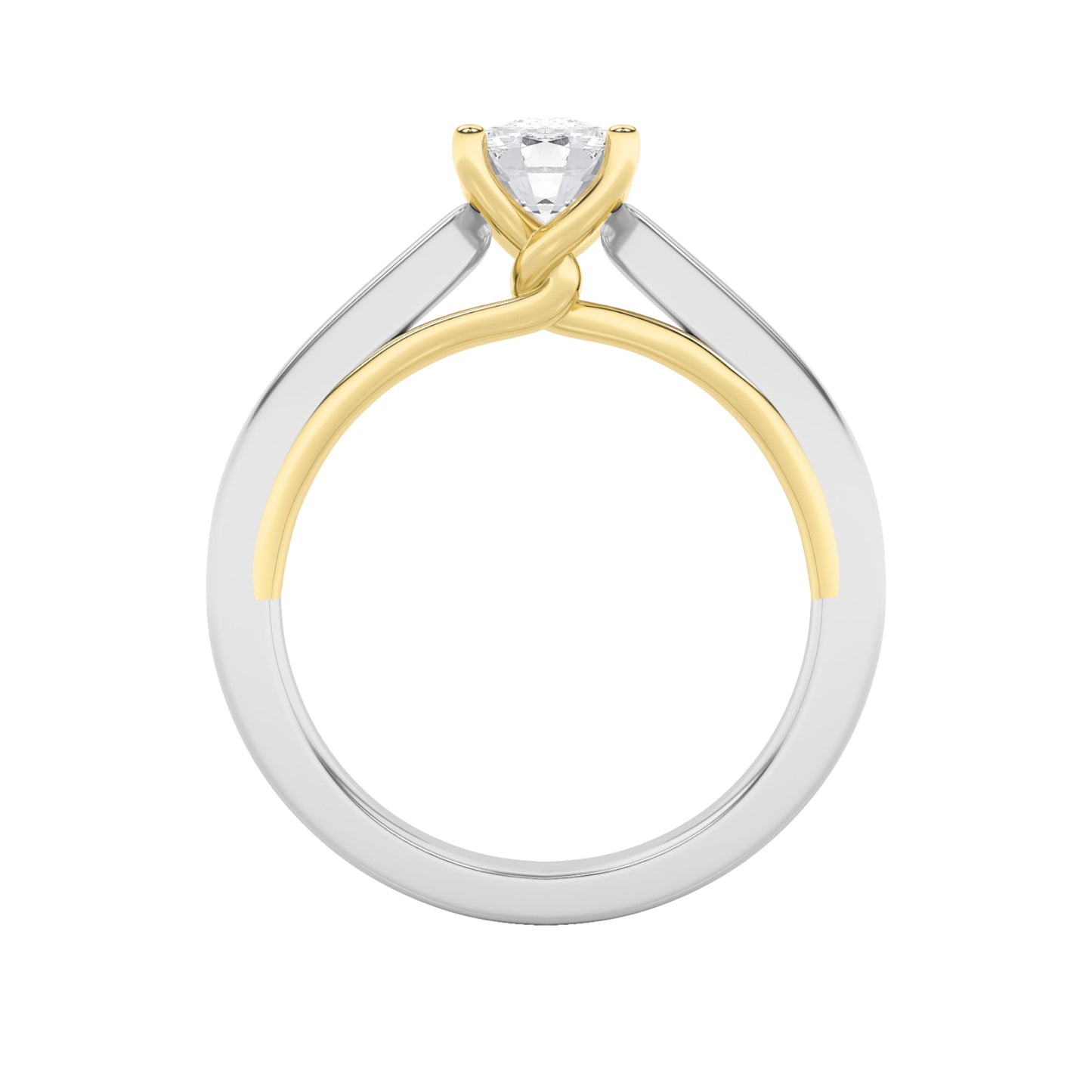 1Cttw Elongated Cushion Shaped Lab Grown Diamond (F/VS) Two Tone Twisted Basket Cathedral Shank Solitaire Ring in 14K Gold