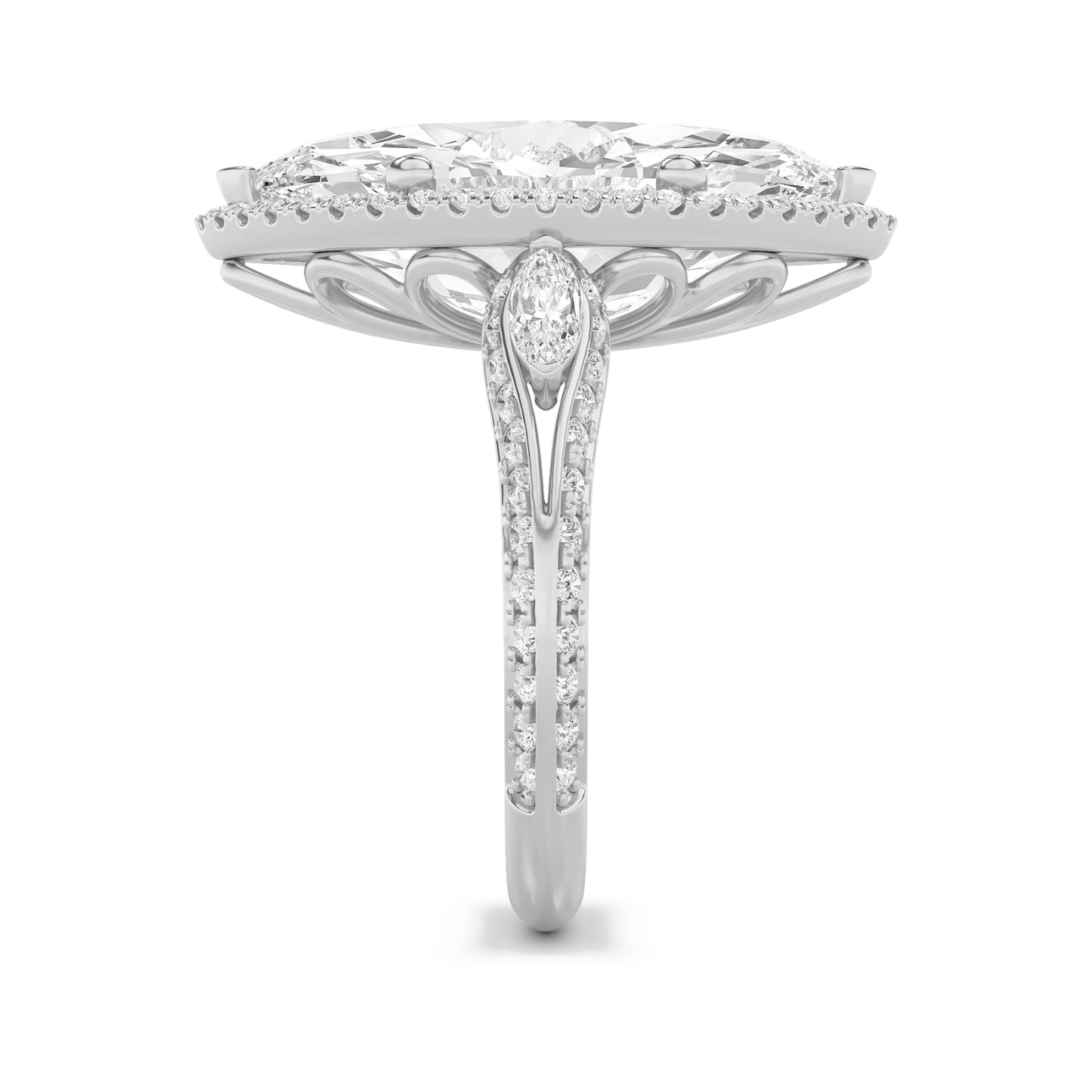 9Cttw Marquise Shaped Lab Grown Diamond (F/VS) Bold Statement Accented Ring in 14K Gold
