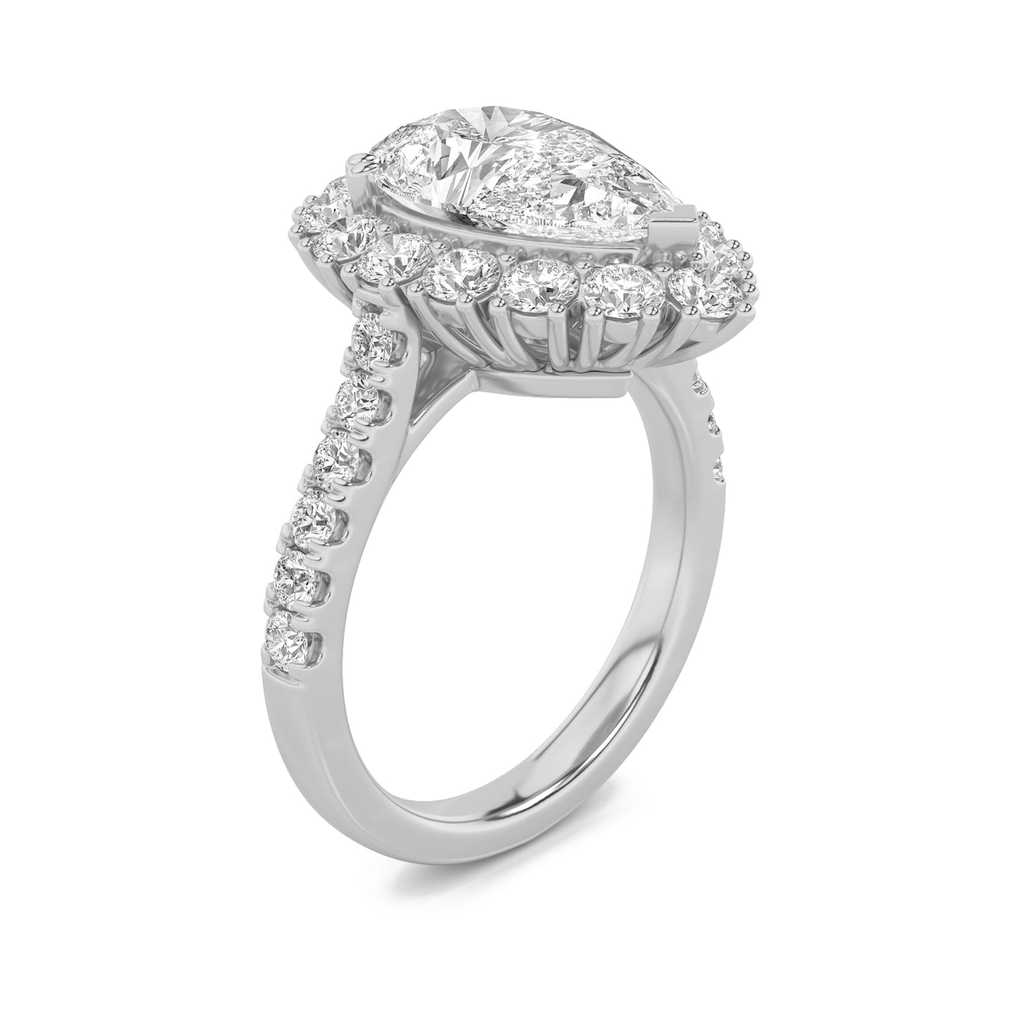 4Cttw Pear Shaped Lab Grown Diamond (F/VS) Bold Classic Engagement Ring in 14K Gold